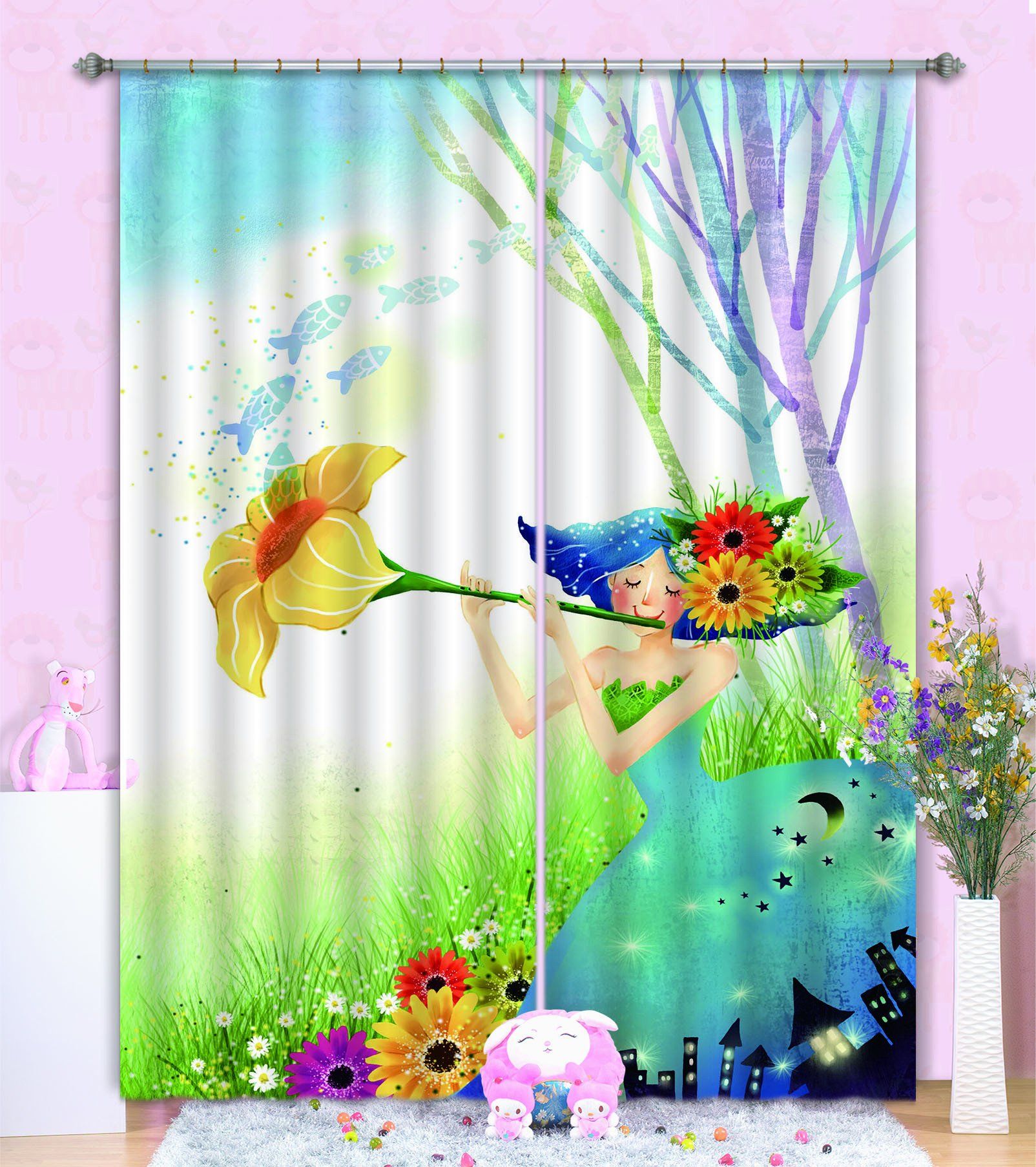 3D Pretty Flowers Girl 791 Curtains Drapes Wallpaper AJ Wallpaper