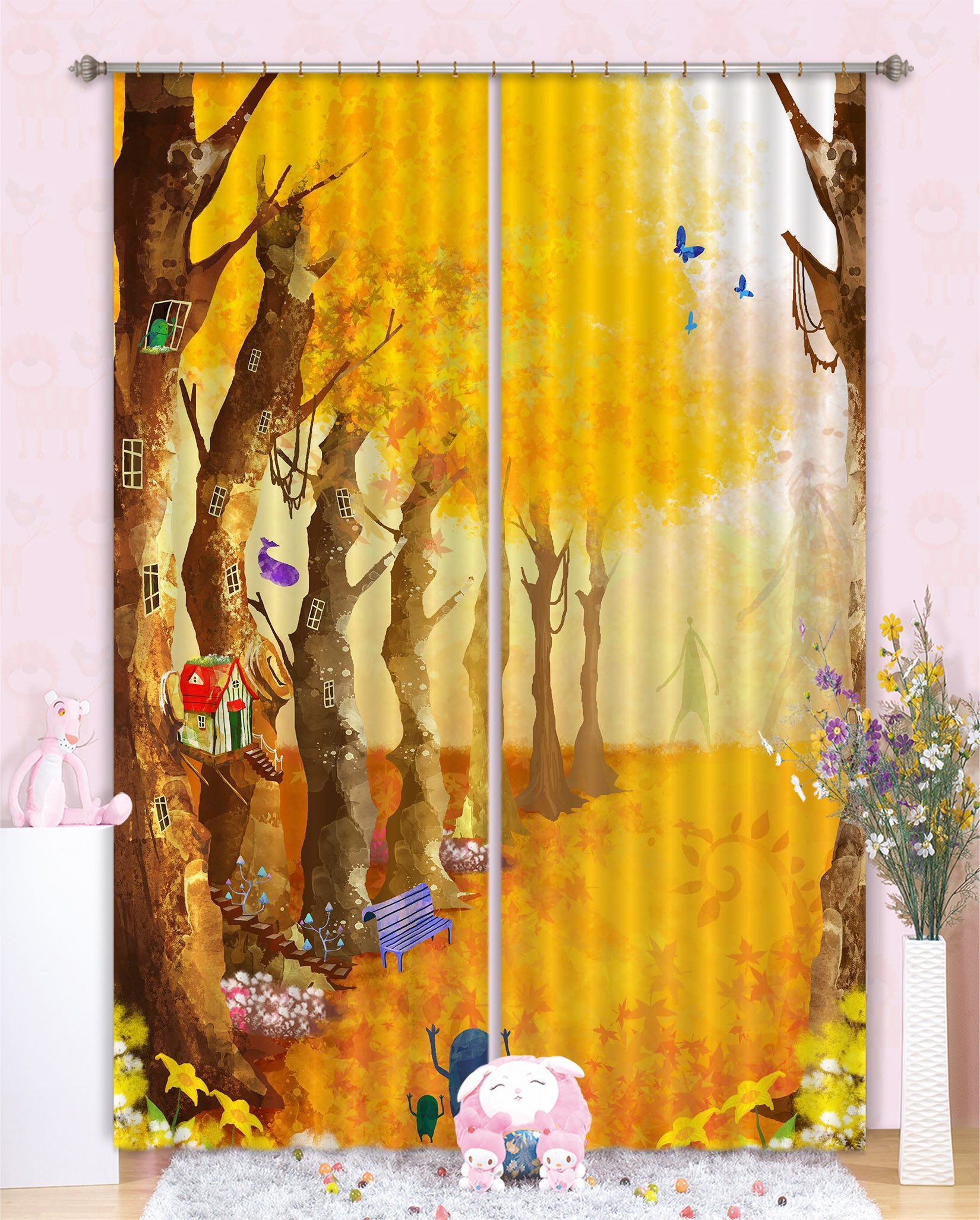 3D Lovely Tree Houses 73 Curtains Drapes Wallpaper AJ Wallpaper
