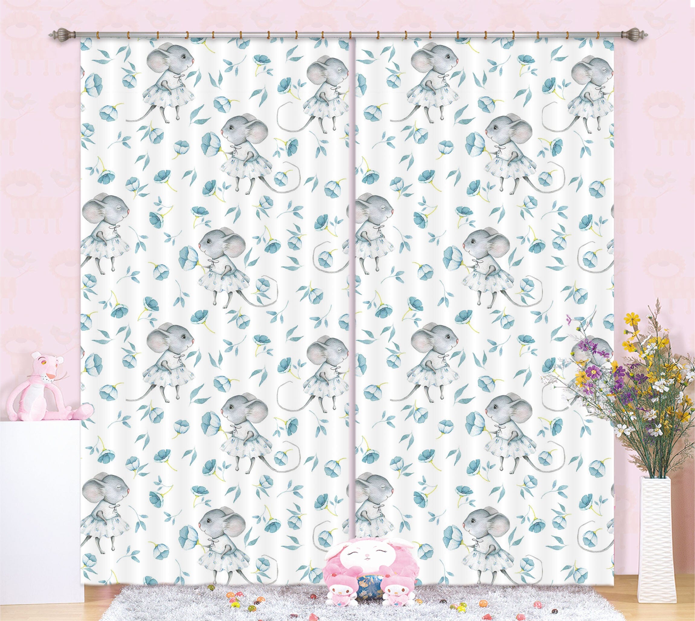 3D Blue Mouse 110 Uta Naumann Curtain Curtains Drapes Curtains AJ Creativity Home