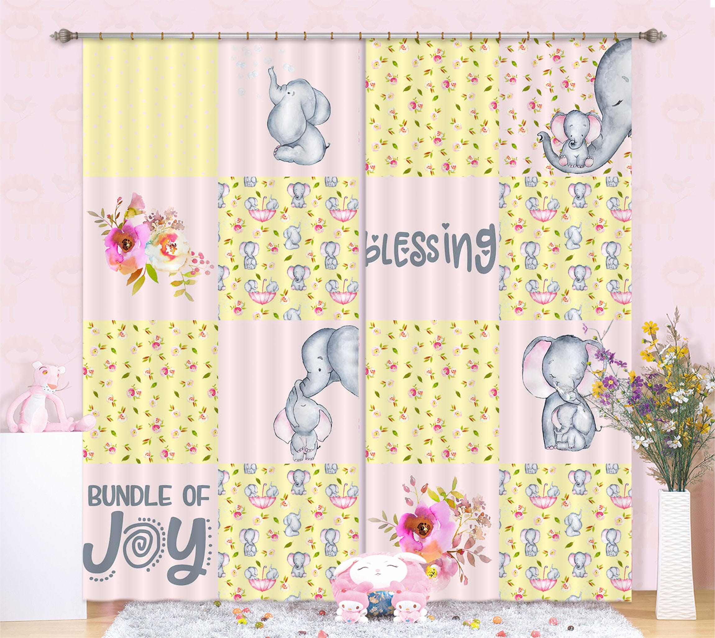 3D Pink Elephant 154 Uta Naumann Curtain Curtains Drapes Curtains AJ Creativity Home