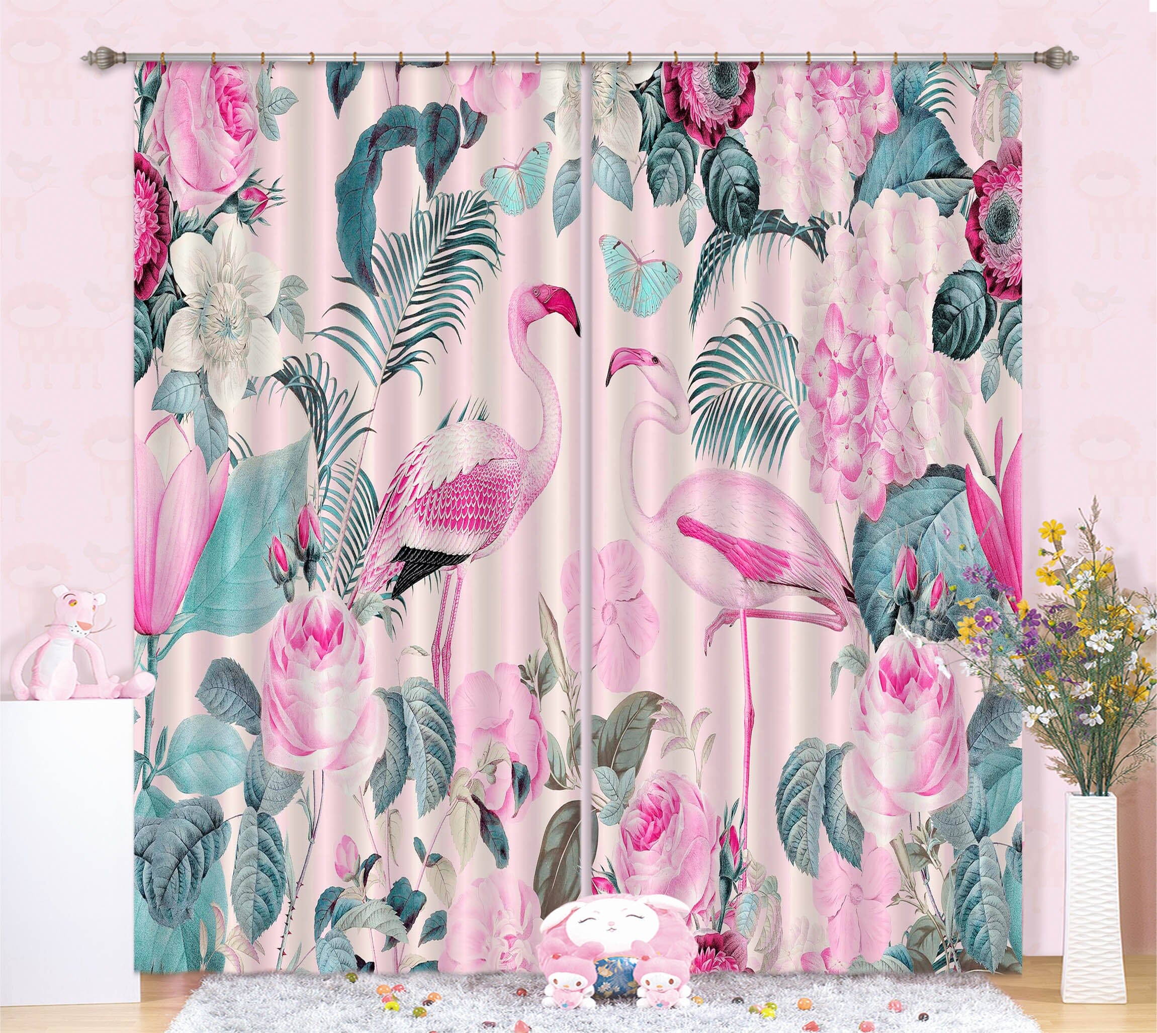 3D Flamingo Forest 056 Andrea haase Curtain Curtains Drapes Curtains AJ Creativity Home