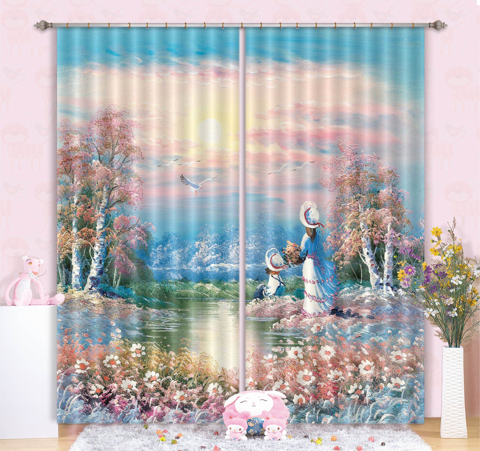 3D Girls River Scenery 243 Curtains Drapes Wallpaper AJ Wallpaper
