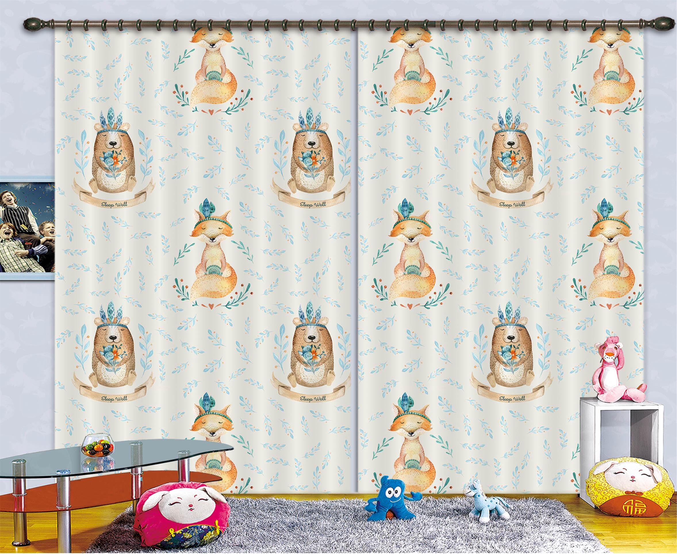 3D Bear Fox 121 Uta Naumann Curtain Curtains Drapes Curtains AJ Creativity Home
