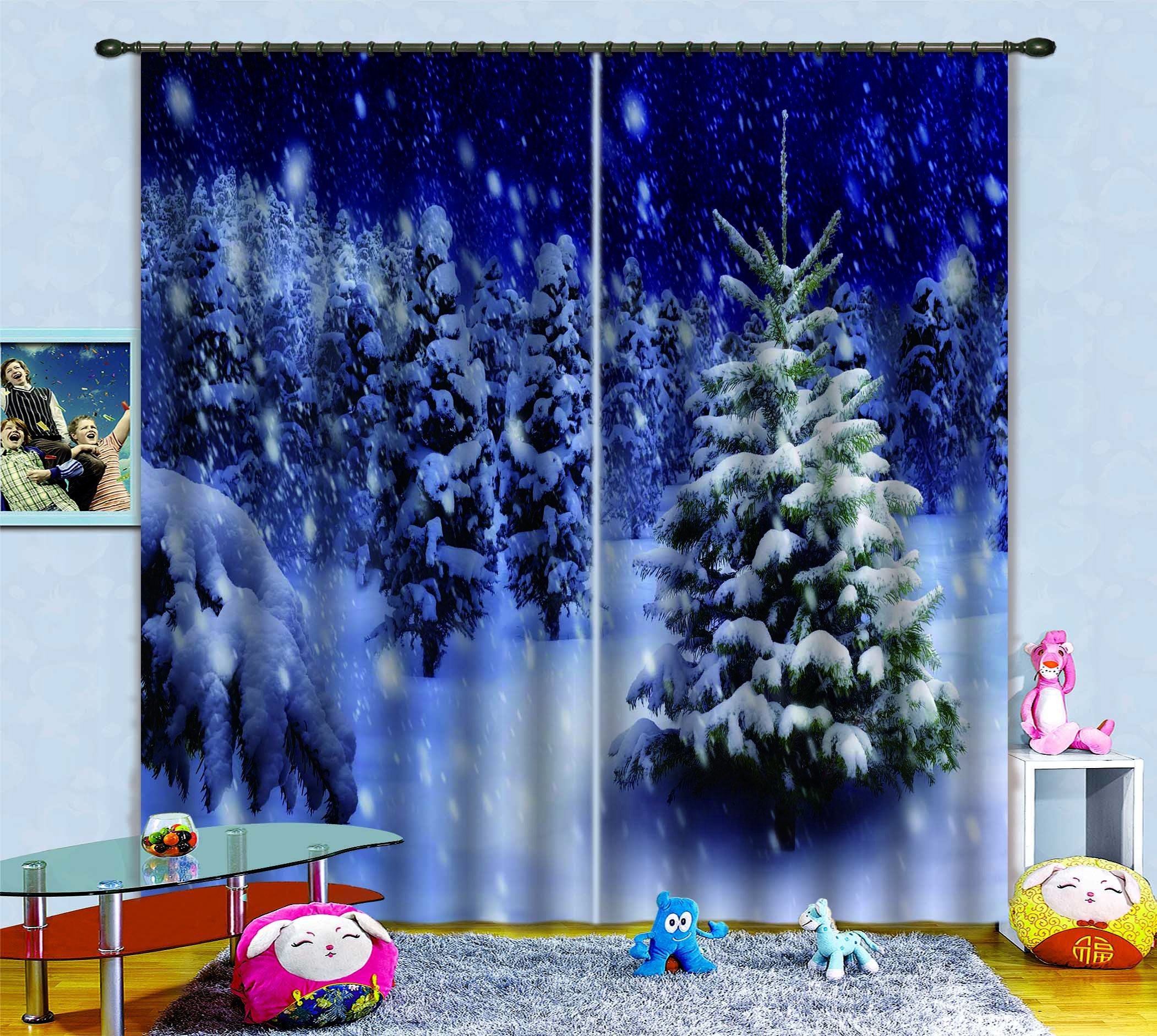 3D Snowing Forest 583 Curtains Drapes Wallpaper AJ Wallpaper