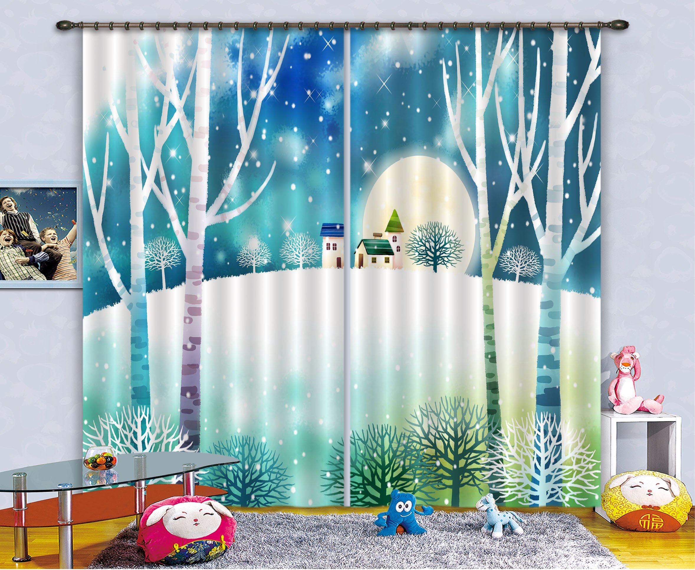 3D Huts Snowing Scenery 64 Curtains Drapes Wallpaper AJ Wallpaper