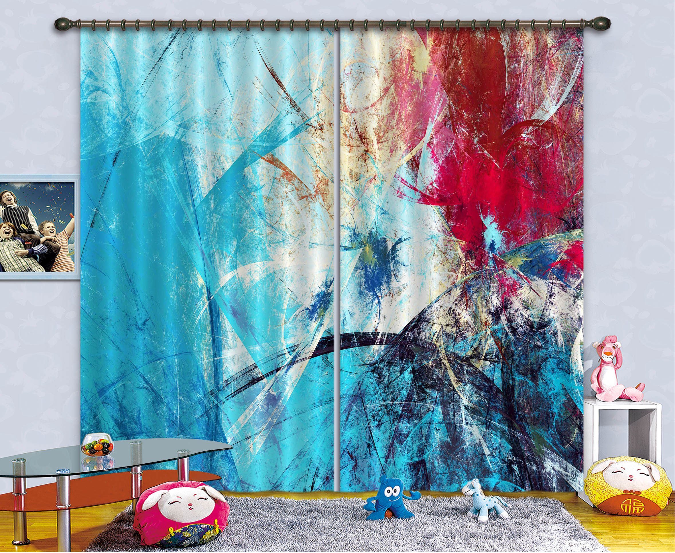 3D Blue Scratch Abstract 27 Curtains Drapes Curtains AJ Creativity Home