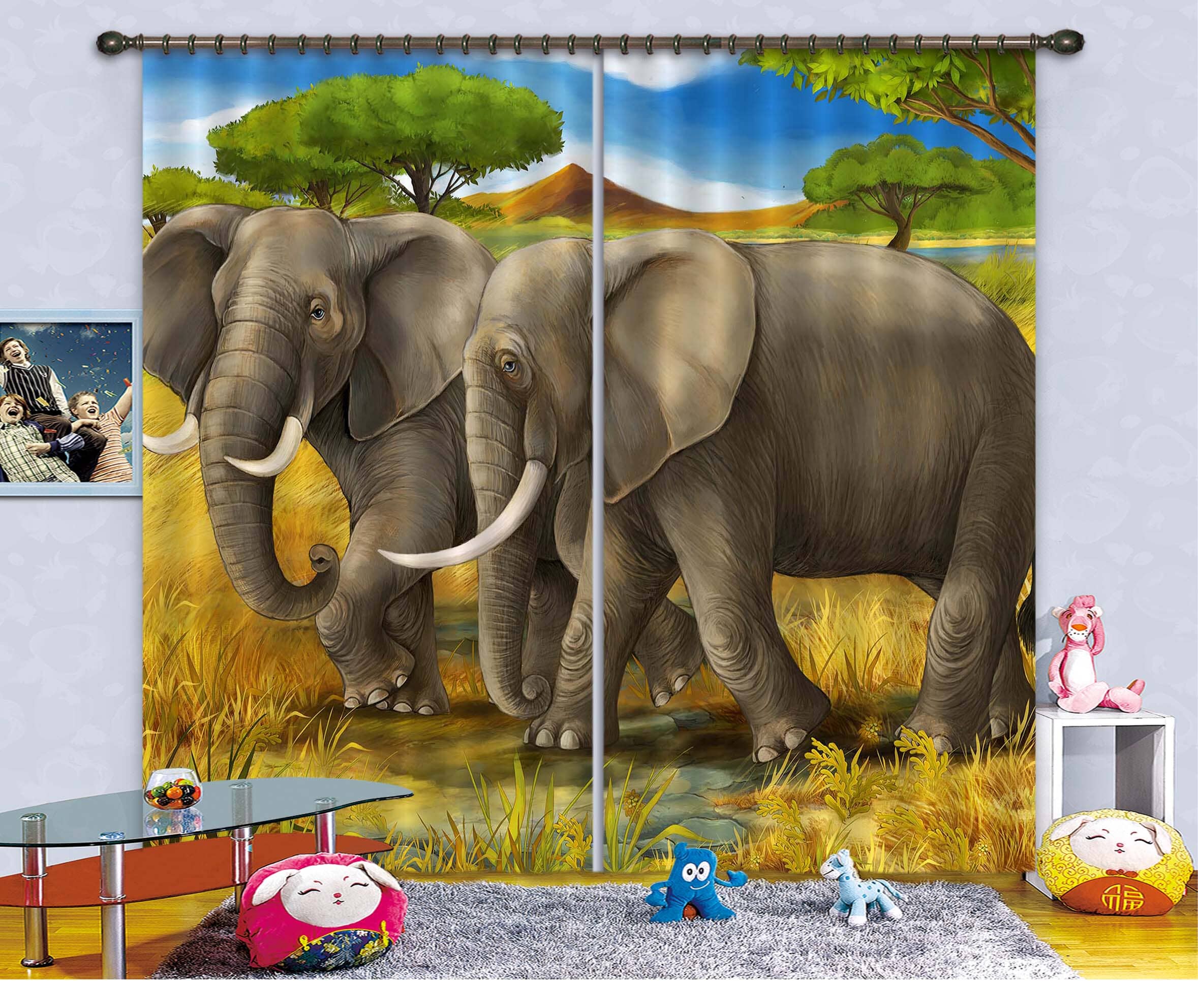 3D Prairie Elephant 799 Curtains Drapes Wallpaper AJ Wallpaper