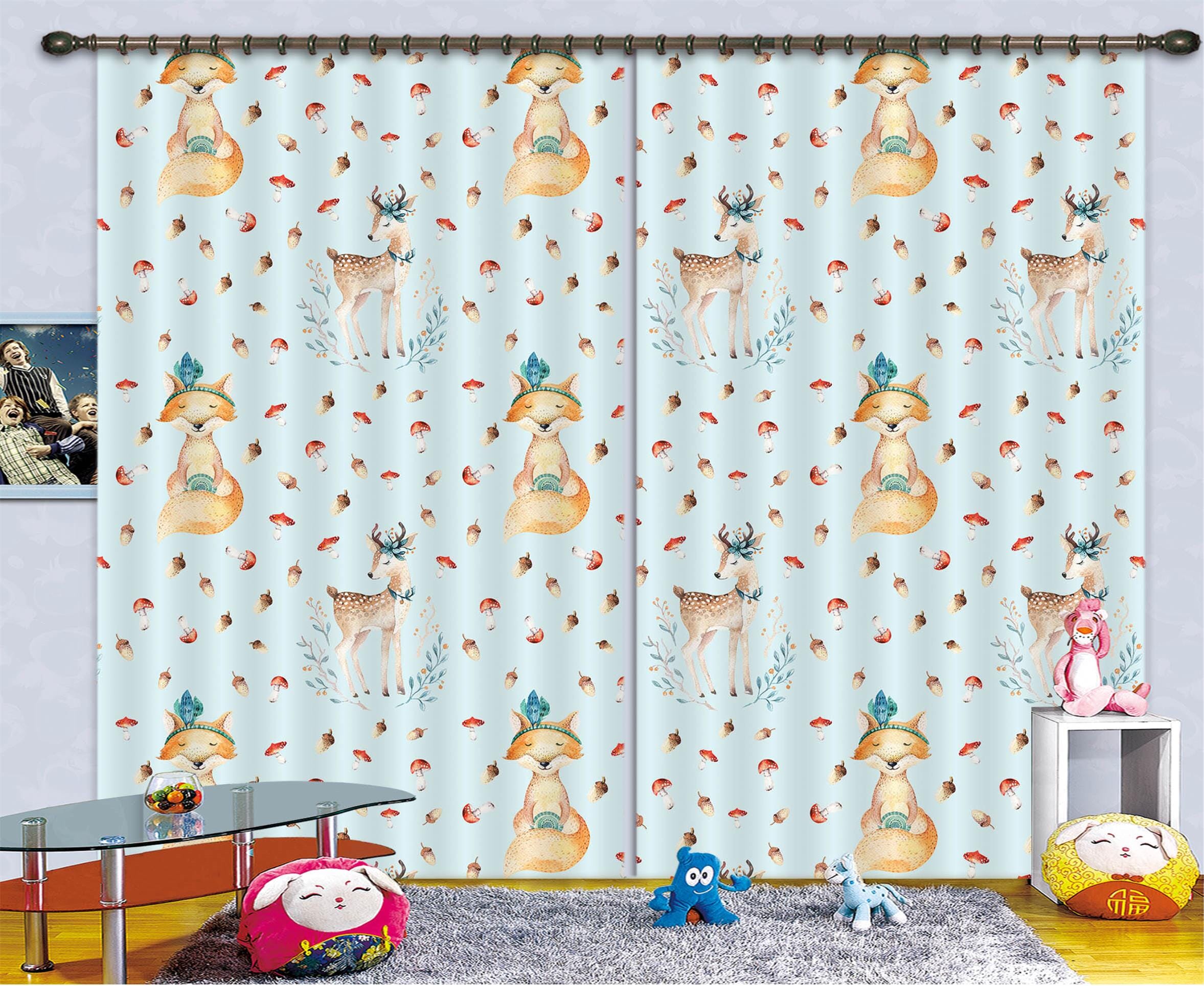 3D Fox Deer Pine Nuts 128 Uta Naumann Curtain Curtains Drapes Curtains AJ Creativity Home