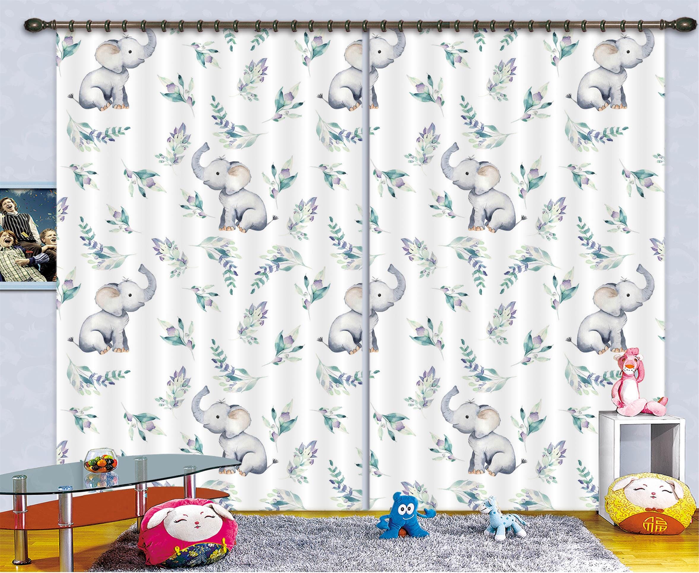 3D Elephant Flower 134 Uta Naumann Curtain Curtains Drapes Curtains AJ Creativity Home