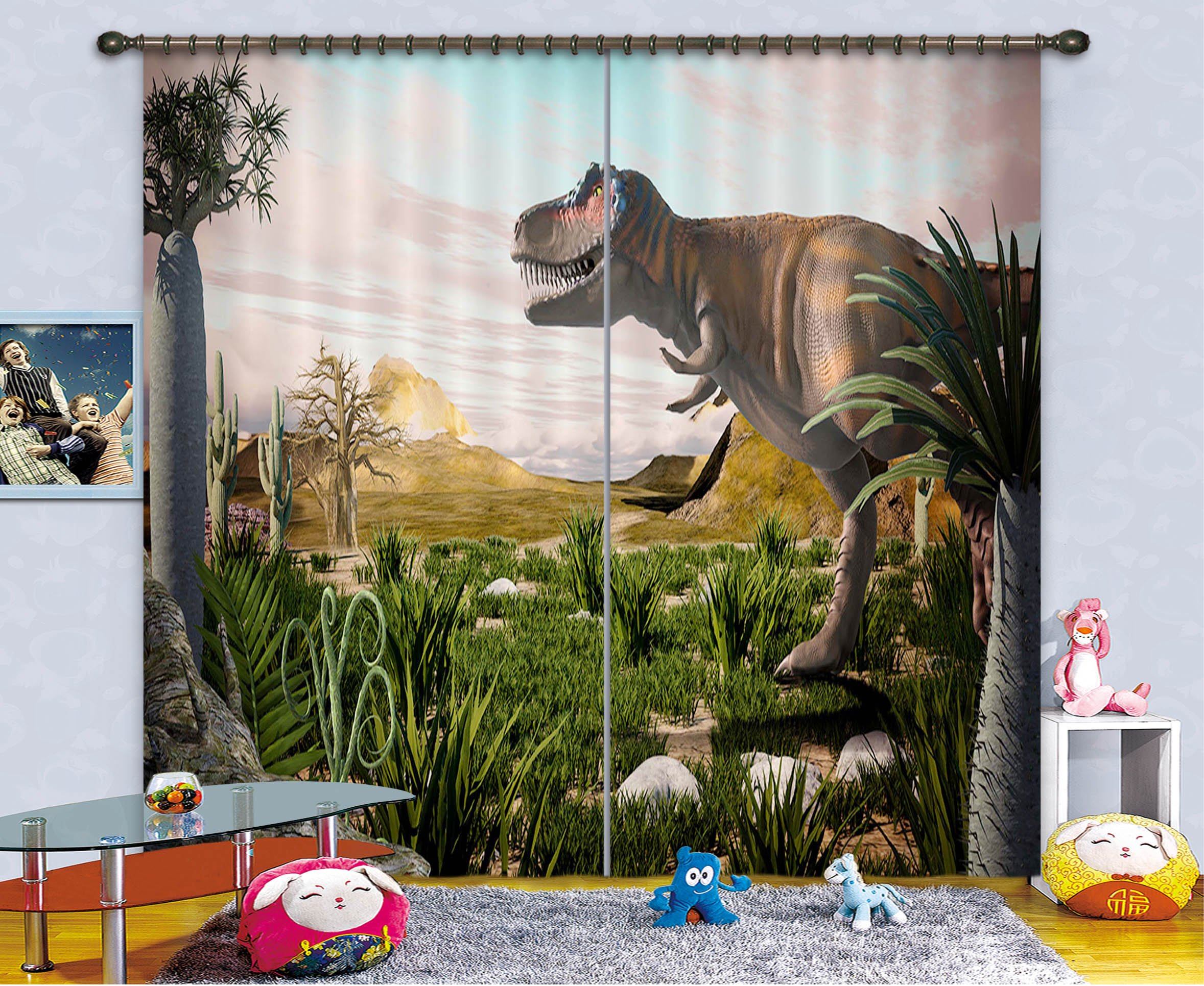 3D Cactus Dinosaur 160 Curtains Drapes Curtains AJ Creativity Home