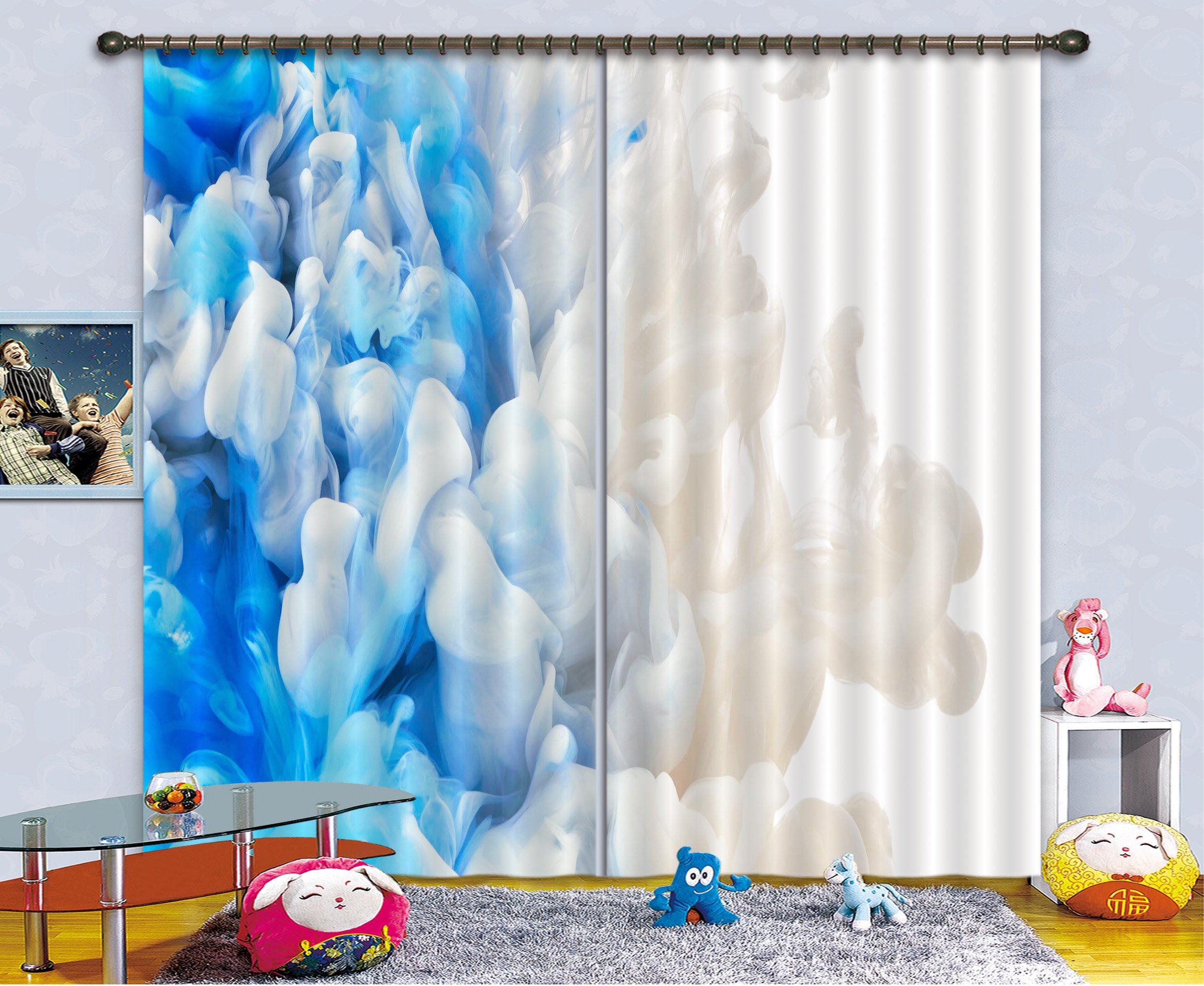 3D Light Blue Gouache Sway 33 Curtains Drapes Curtains AJ Creativity Home