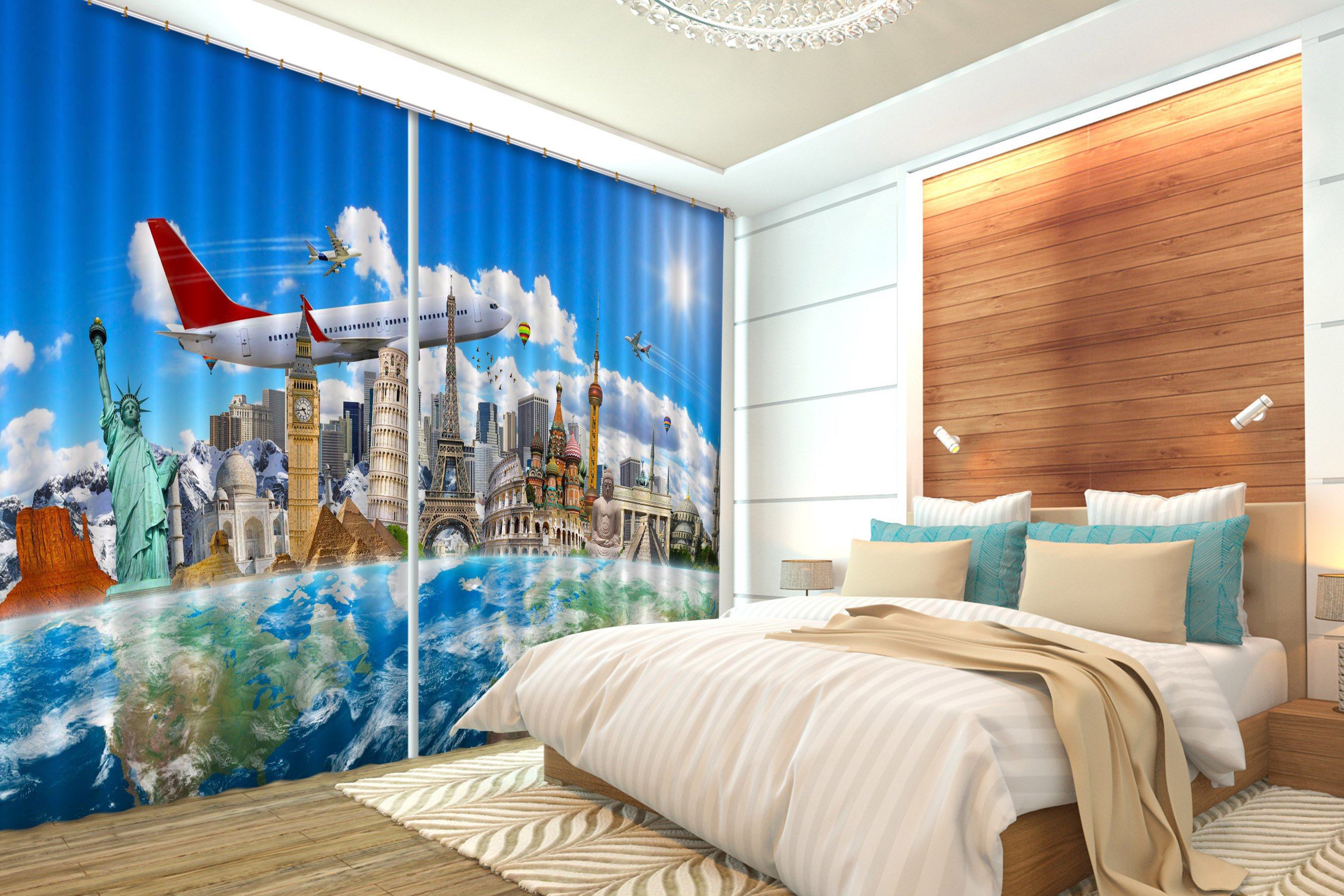 3D World Attractions Curtains Drapes Wallpaper AJ Wallpaper