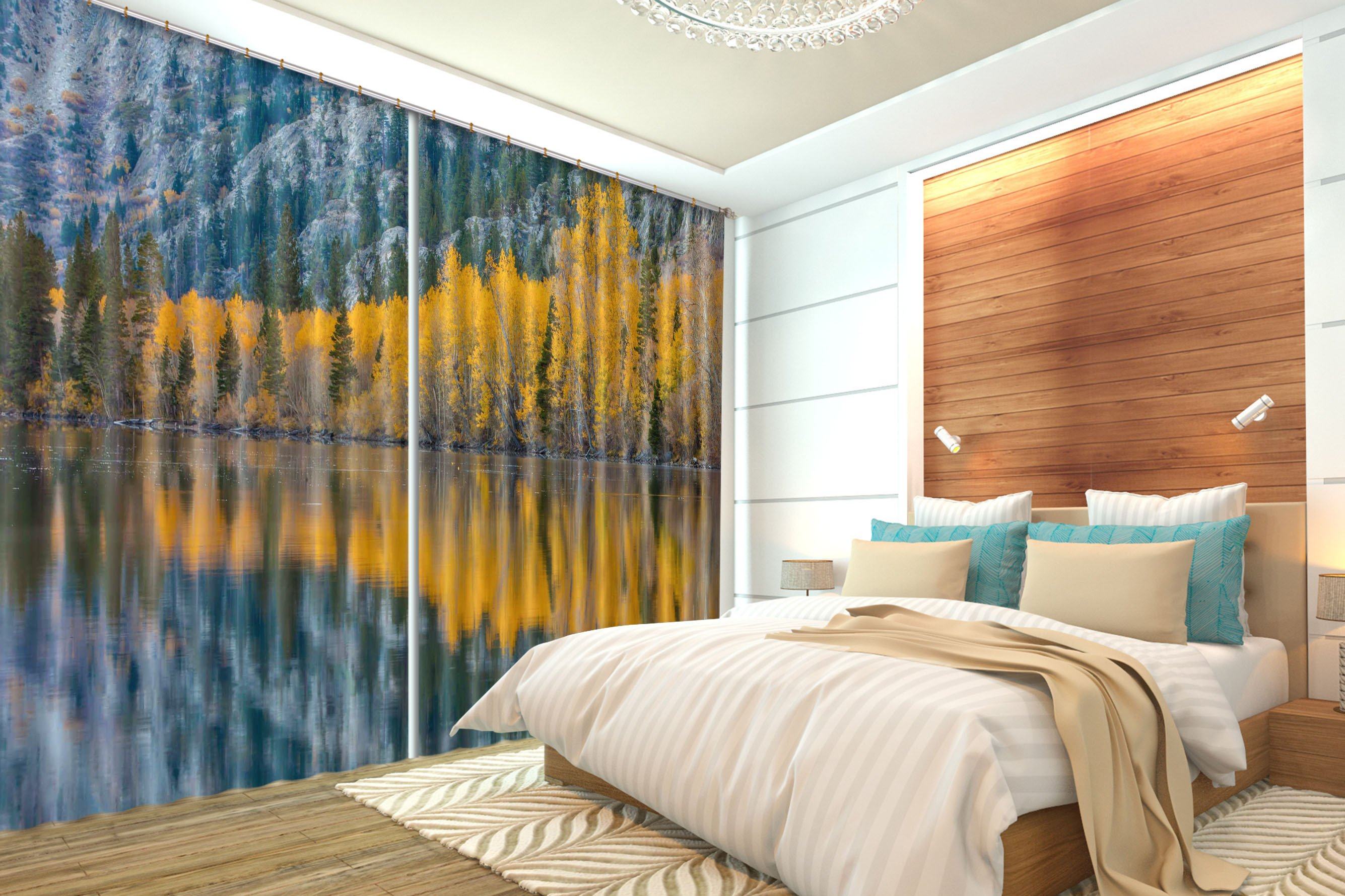 3D Lake Orange Forest 366 Curtains Drapes Wallpaper AJ Wallpaper