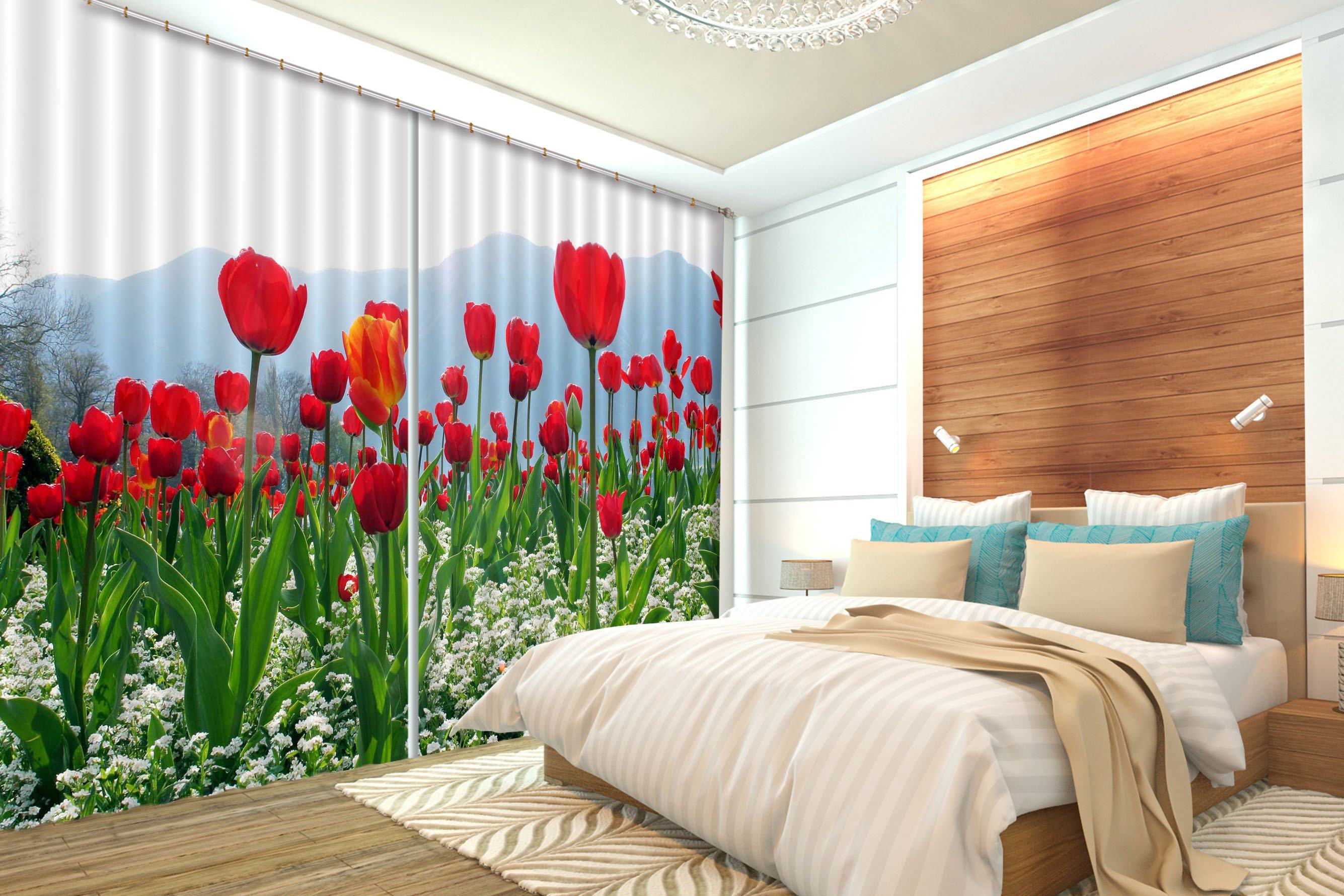 3D Red Tulip Flowers 259 Curtains Drapes Wallpaper AJ Wallpaper