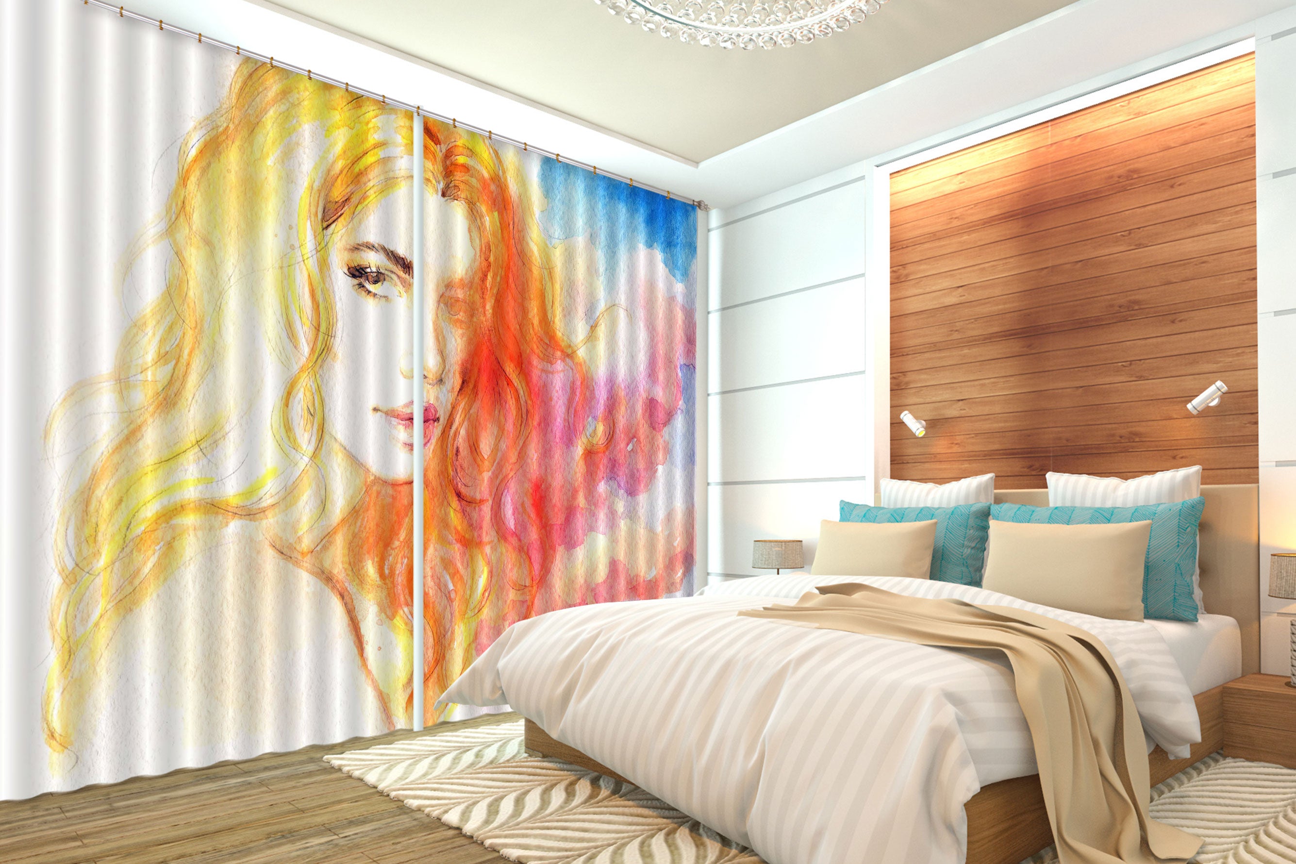 3D Blonde Woman 058 Curtains Drapes