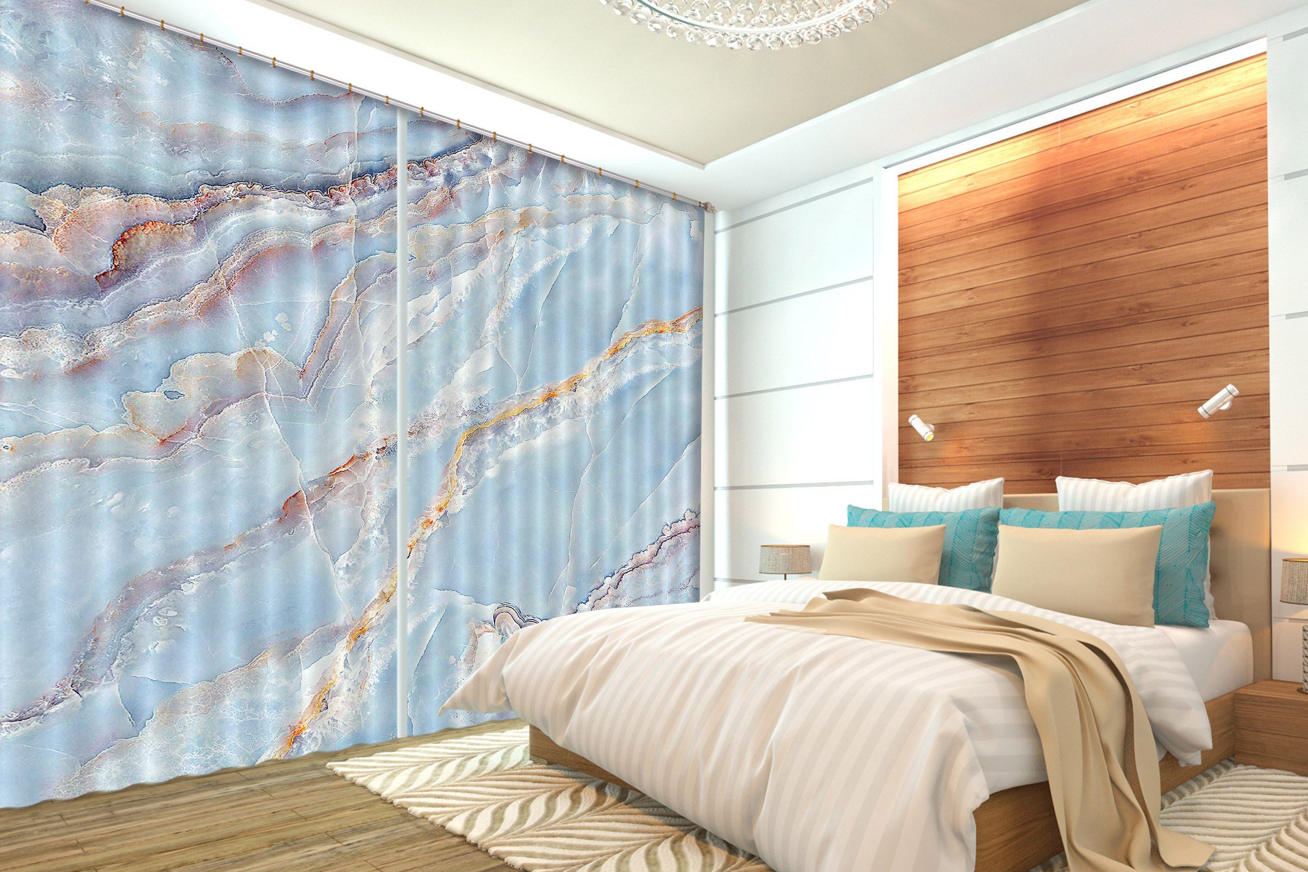 3D Light Blue Irregular Line 32 Curtains Drapes Curtains AJ Creativity Home