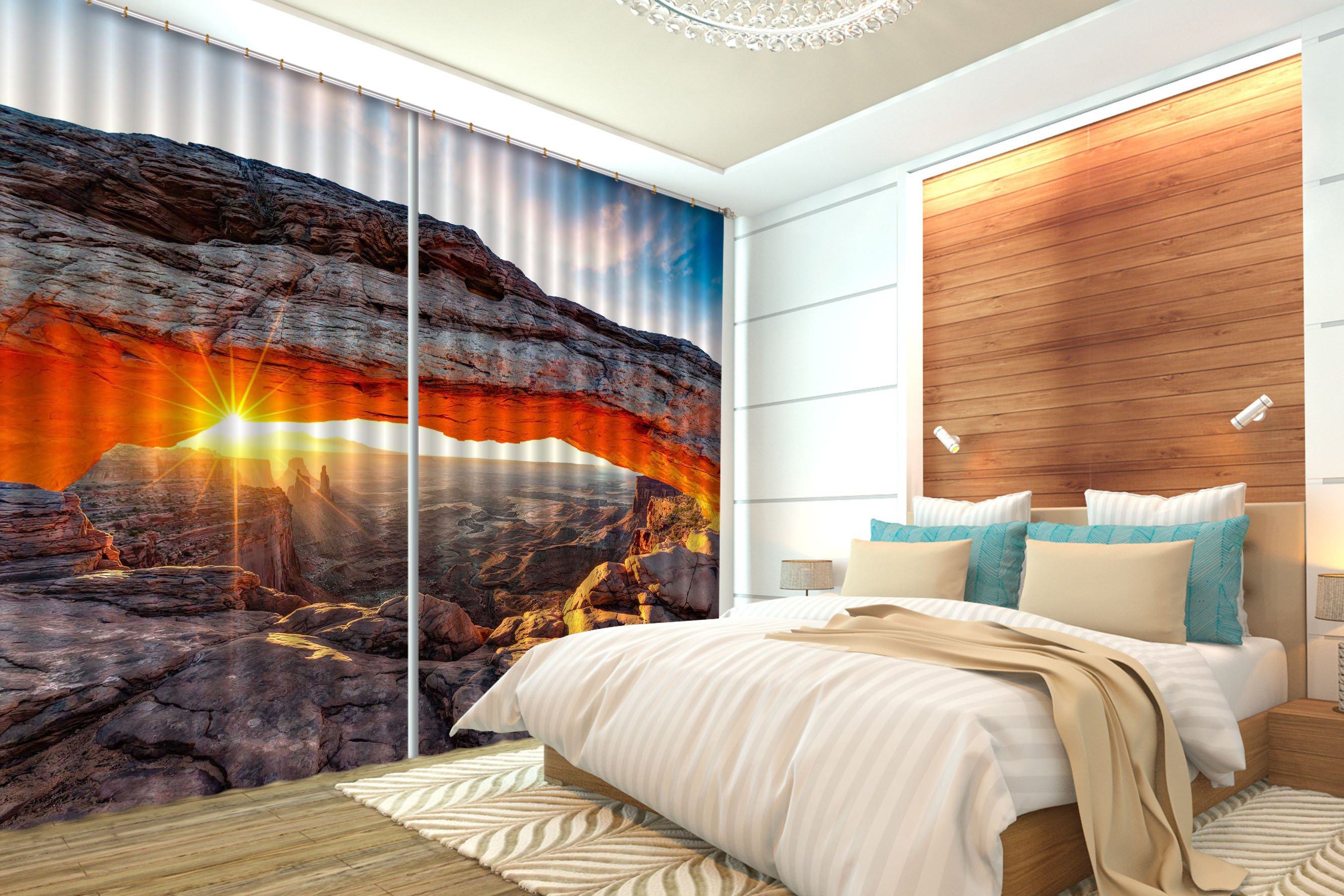 3D Stone Mountain Sunset 121 Curtains Drapes Wallpaper AJ Wallpaper