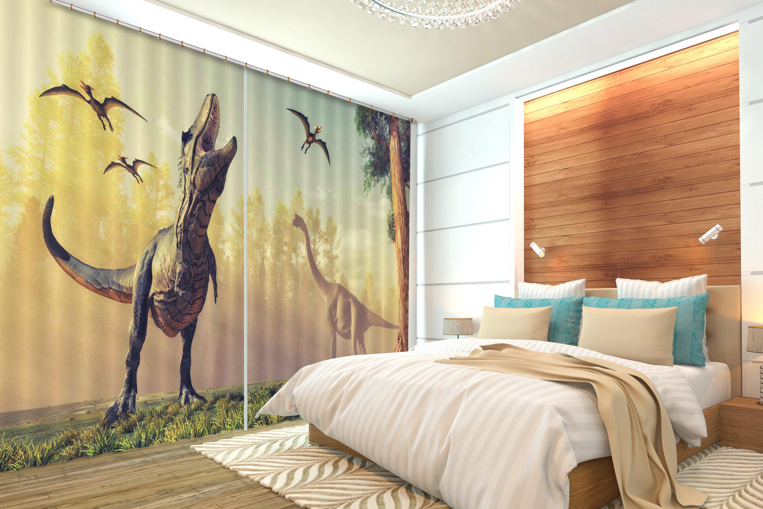 3D Tyrannosaurus Brontosaurus 163 Curtains Drapes Curtains AJ Creativity Home