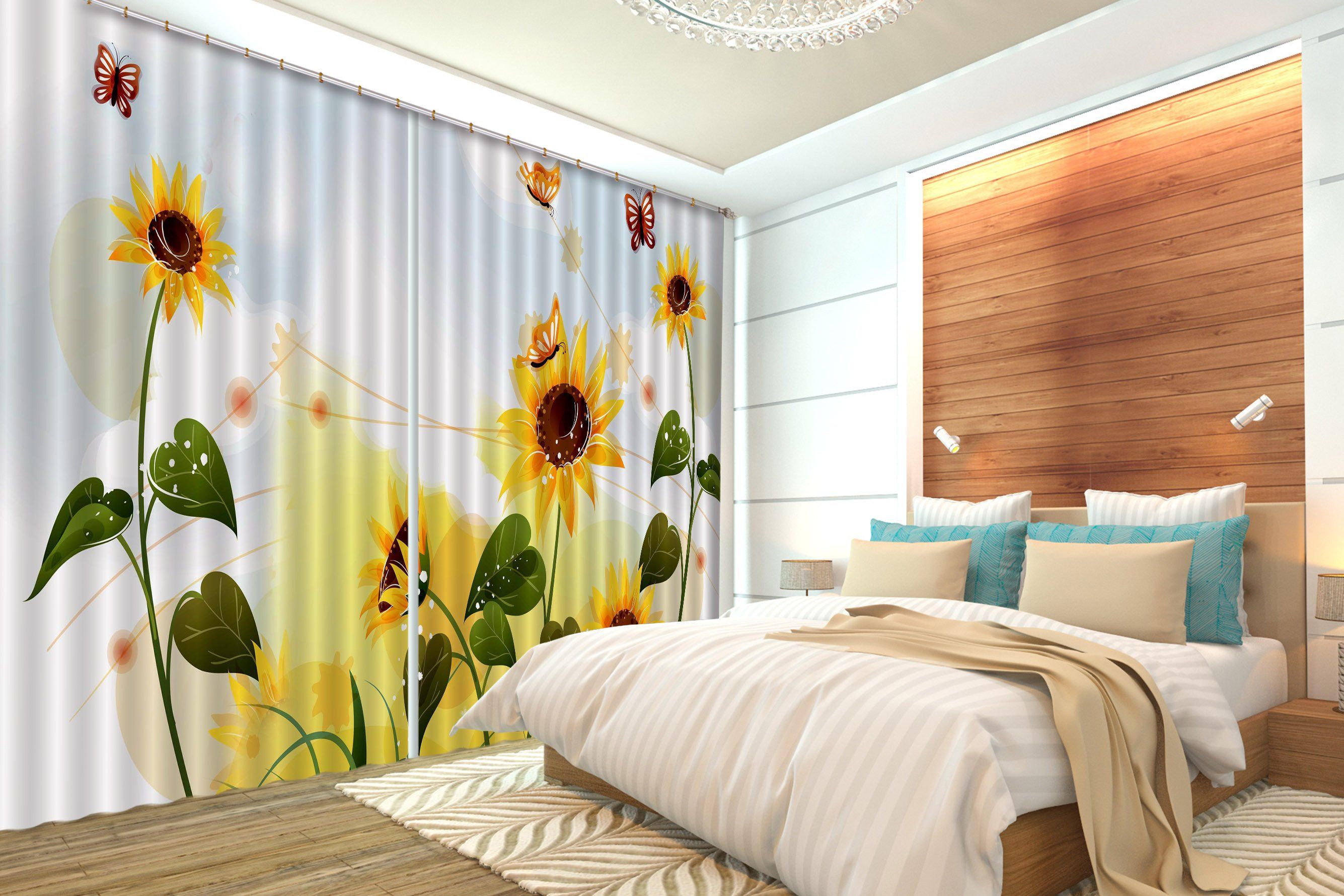 3D Sunflowers Butterflies 165 Curtains Drapes Wallpaper AJ Wallpaper