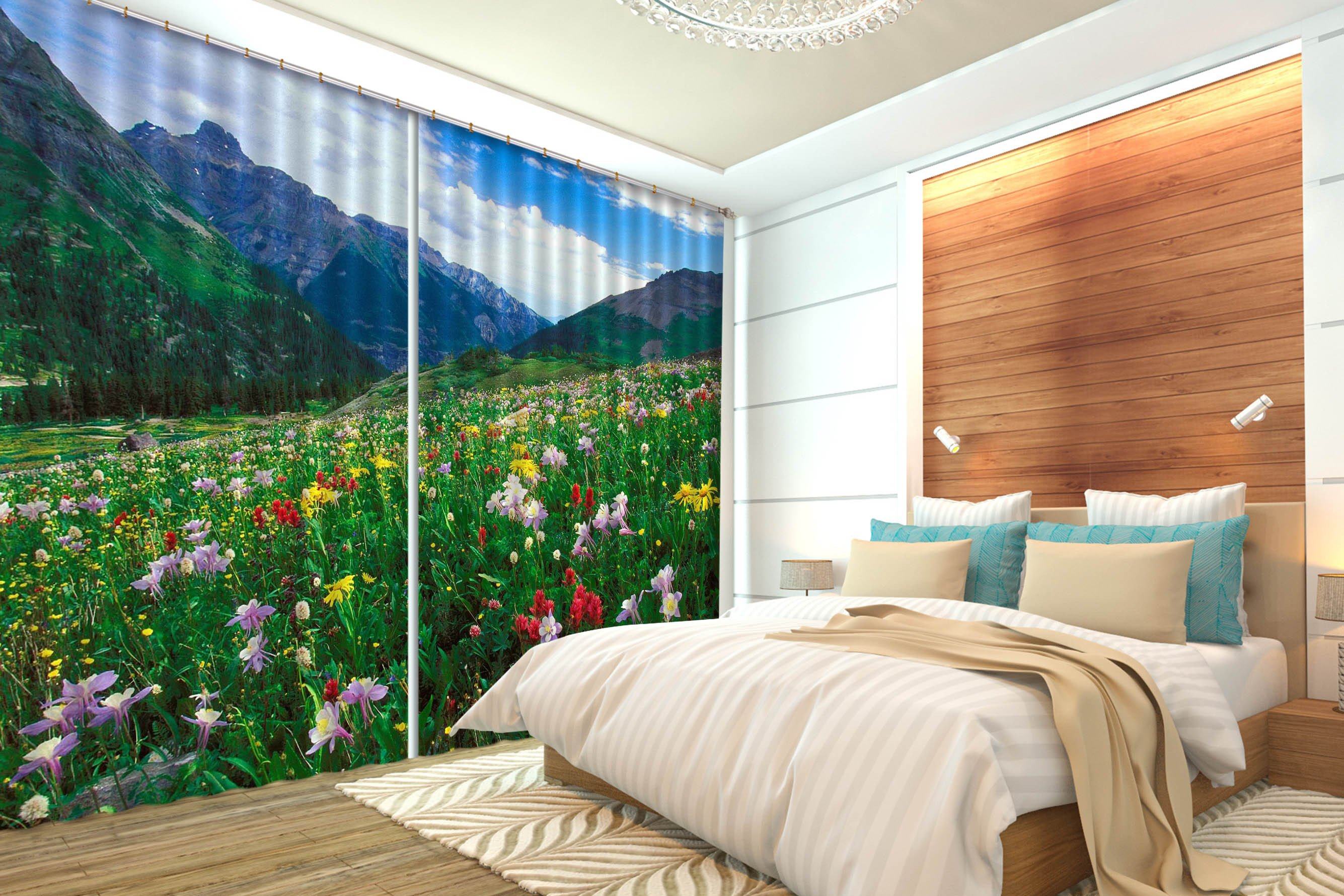 3D Mountain Slope Flowers 355 Curtains Drapes Wallpaper AJ Wallpaper