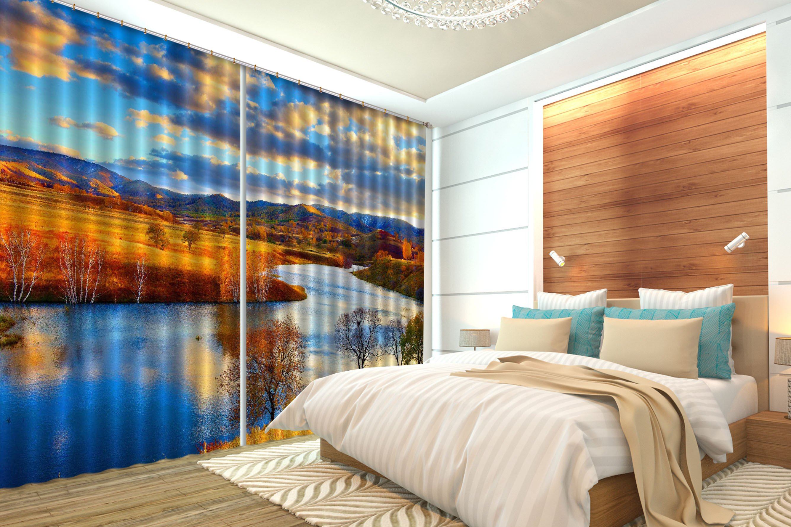 3D Sunset River Scenery 182 Curtains Drapes Wallpaper AJ Wallpaper
