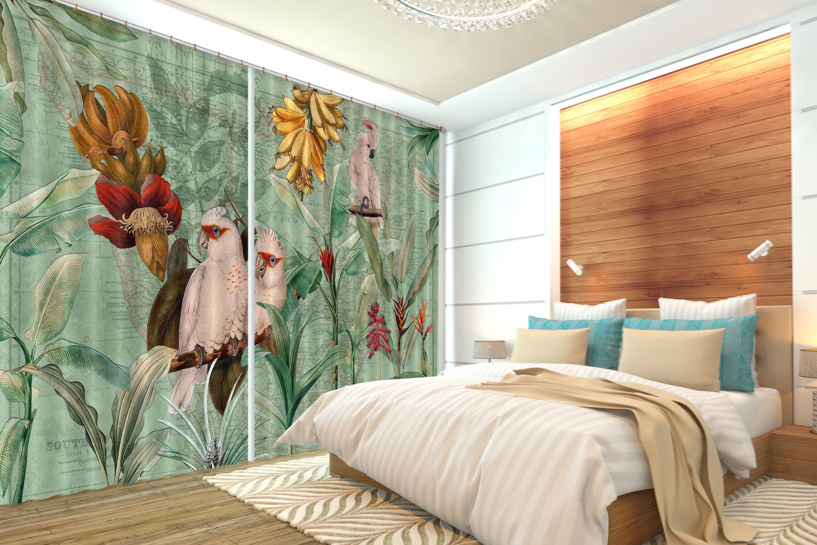 3D Banana Parrot Flower 213 Uta Naumann Curtain Curtains Drapes Curtains AJ Creativity Home