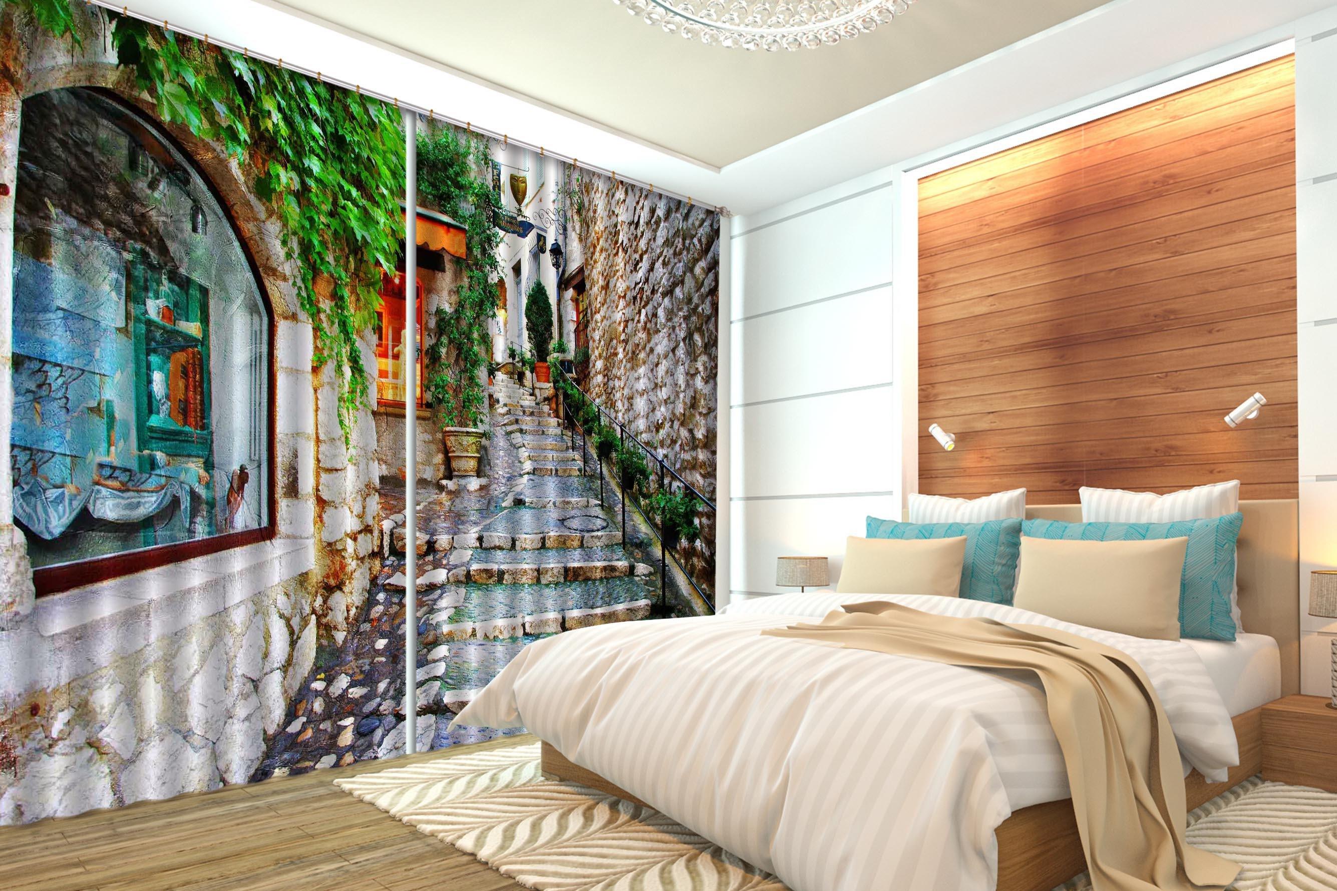 3D City Alley Stairway 343 Curtains Drapes Wallpaper AJ Wallpaper