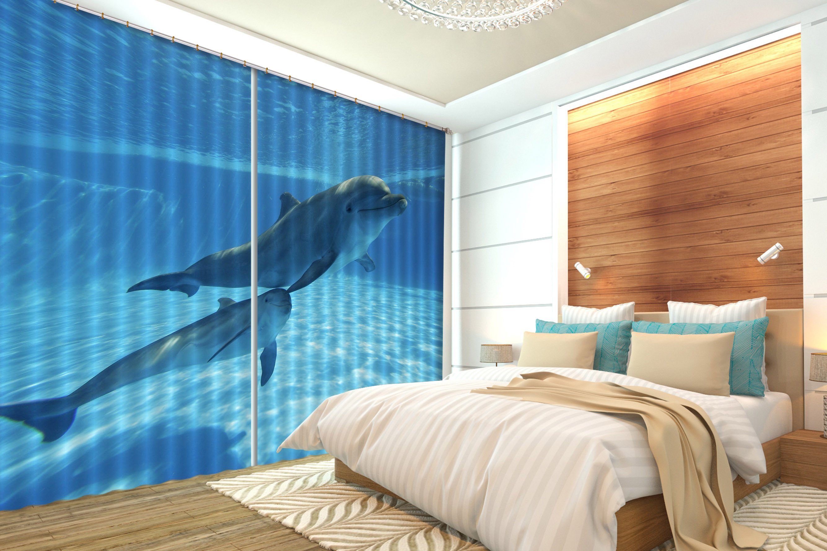 3D Sea Dolphins 150 Curtains Drapes Wallpaper AJ Wallpaper