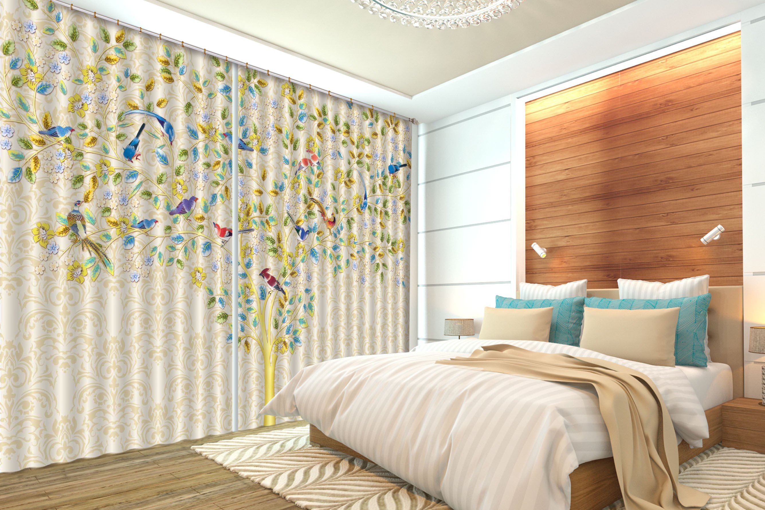 3D Flowers Tree Birds 141 Curtains Drapes Wallpaper AJ Wallpaper