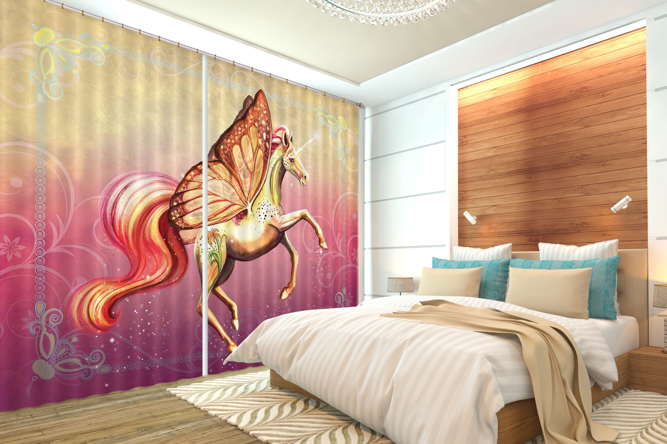 3D Winged Unicorn 105 Rose Catherine Khan Curtain Curtains Drapes Curtains AJ Creativity Home