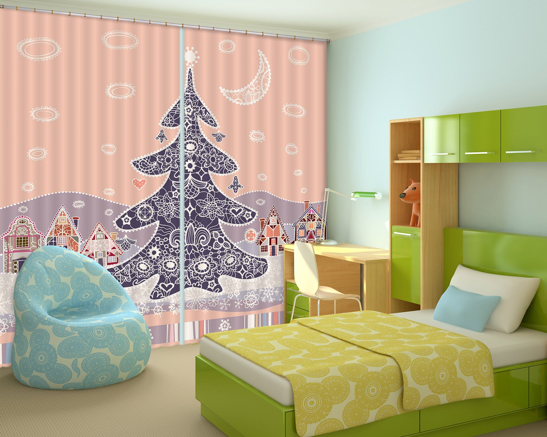 3D Doodle Cartoon Lace 74 Curtains Drapes Curtains AJ Creativity Home