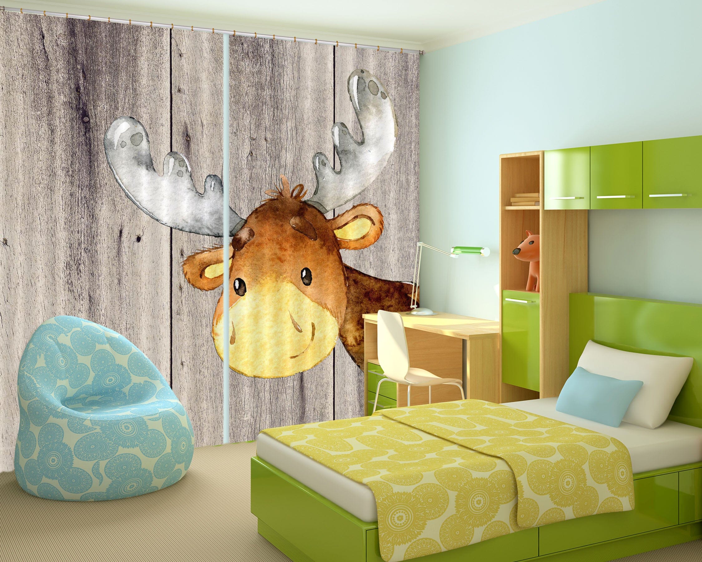 3D Yellow Reindeer 159 Uta Naumann Curtain Curtains Drapes Curtains AJ Creativity Home