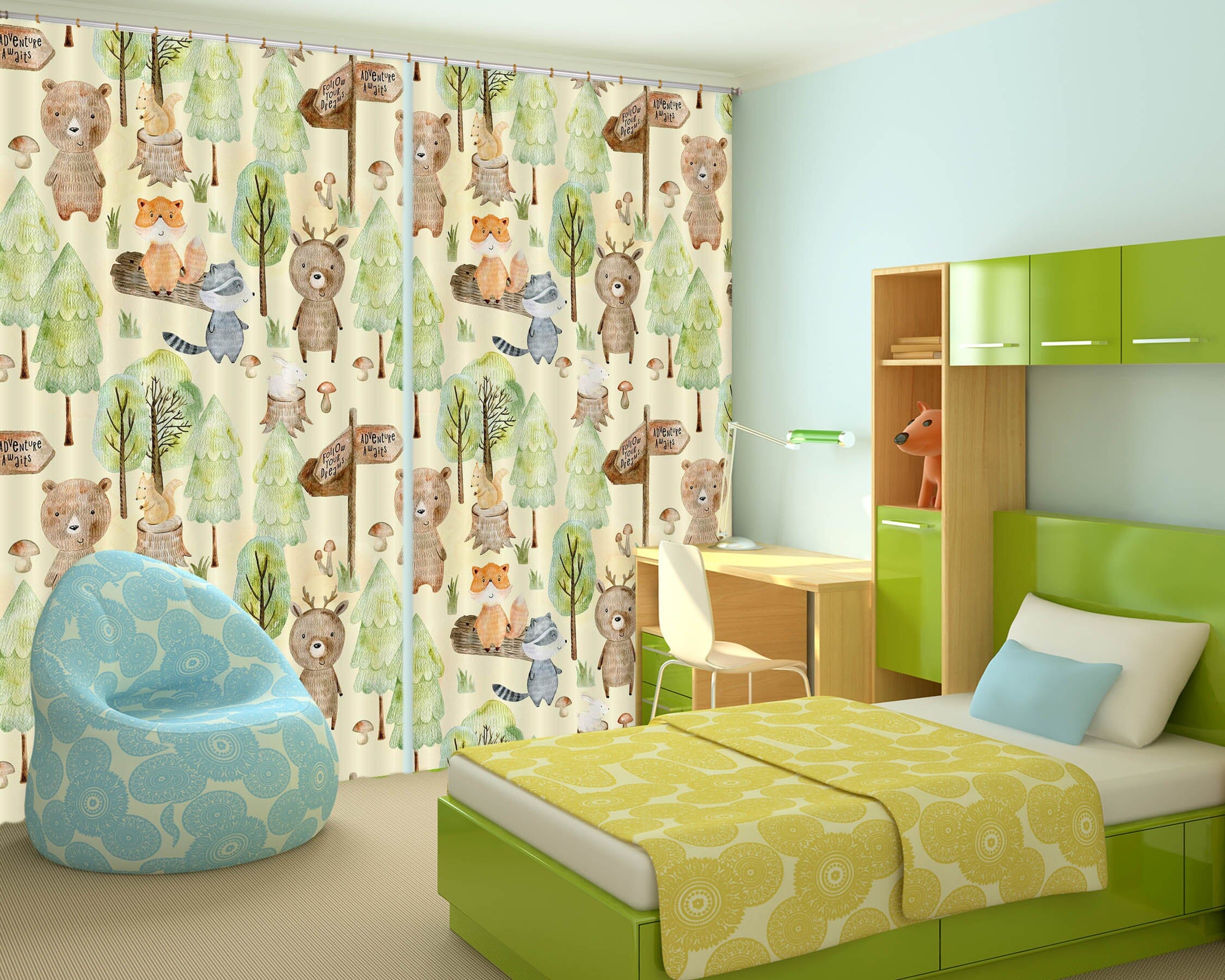 3D Squirrel Bear Fox 149 Uta Naumann Curtain Curtains Drapes Curtains AJ Creativity Home