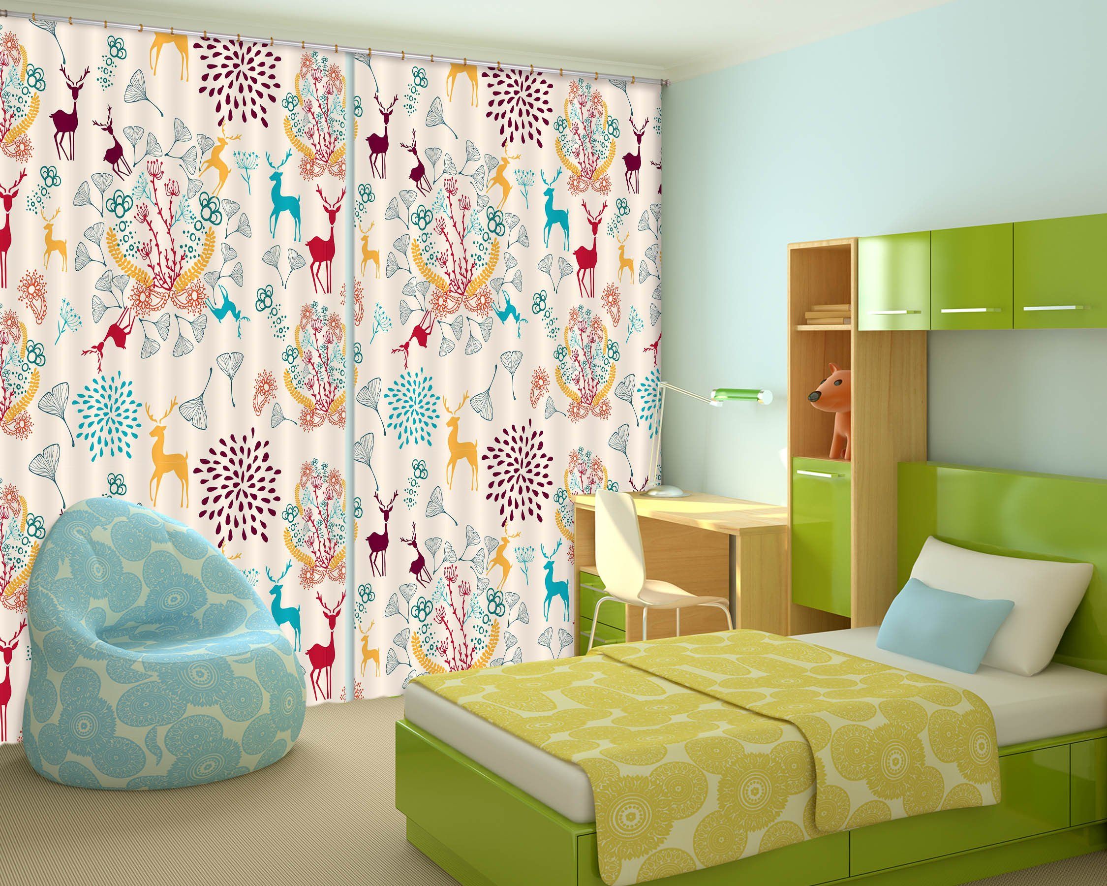 3D Colored Proud Deer 55 Curtains Drapes Curtains AJ Creativity Home