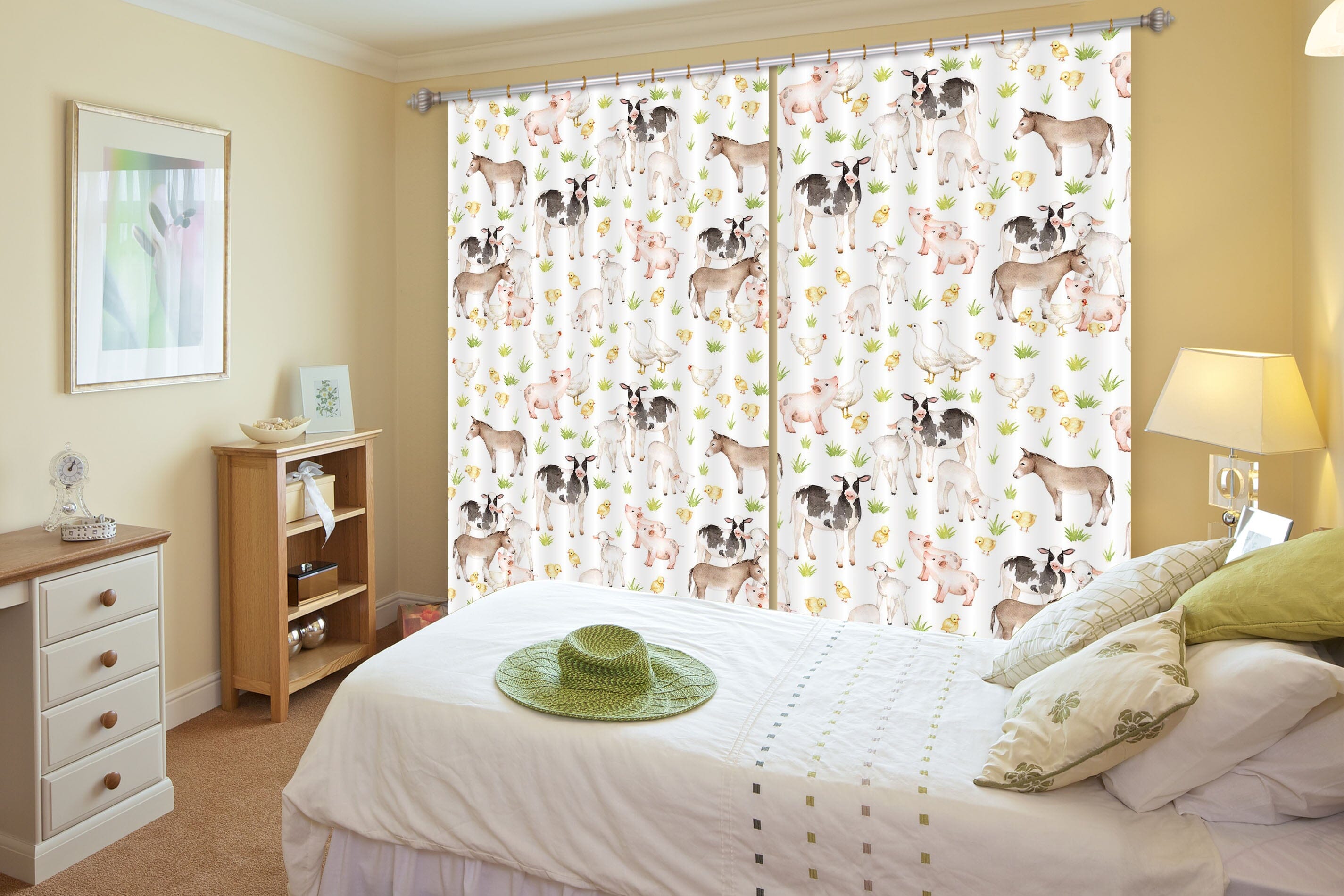3D Pink Pig Chicken 141 Uta Naumann Curtain Curtains Drapes Curtains AJ Creativity Home