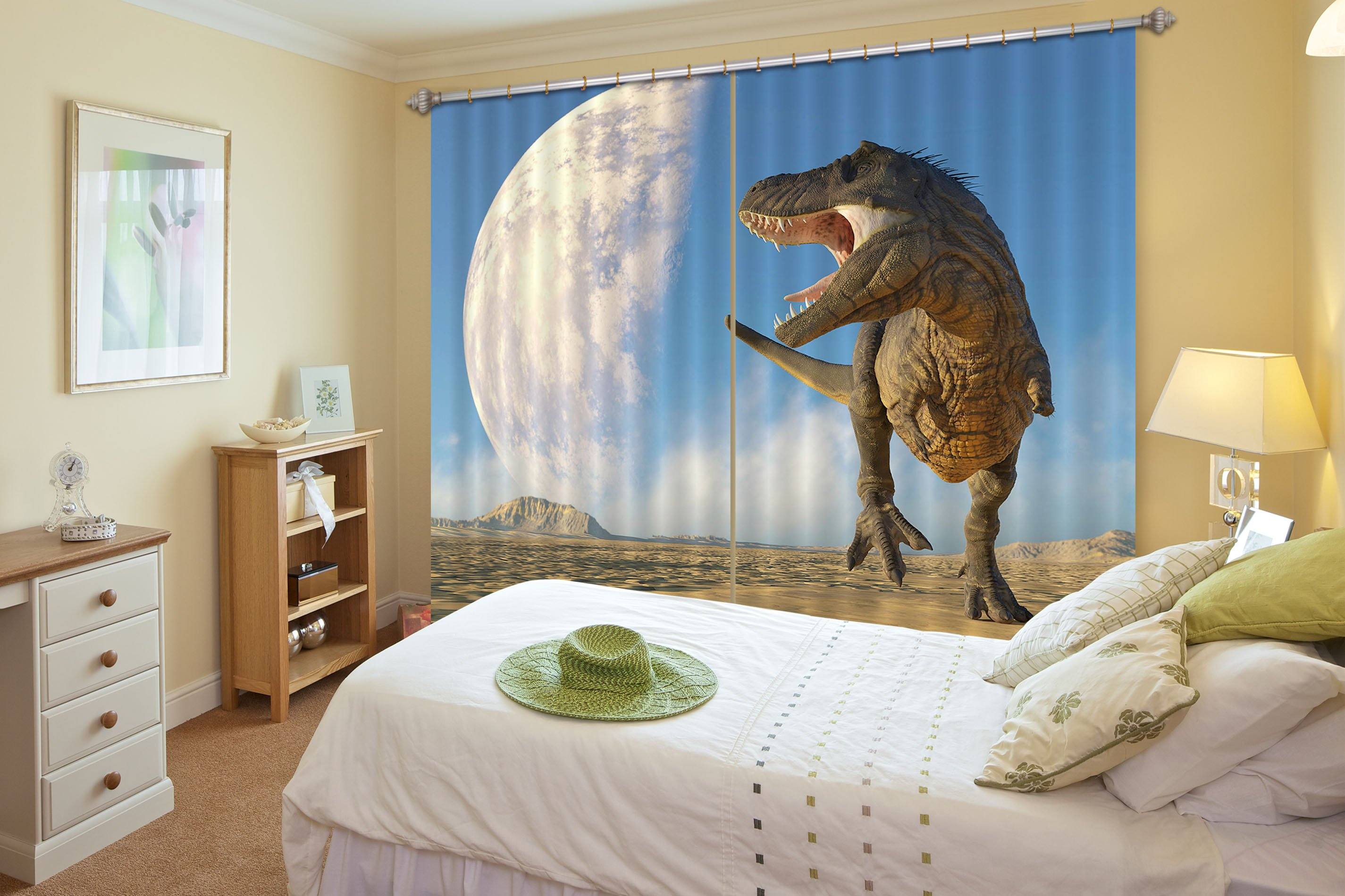 3D Tyrannosaurus Moon 165 Curtains Drapes Curtains AJ Creativity Home