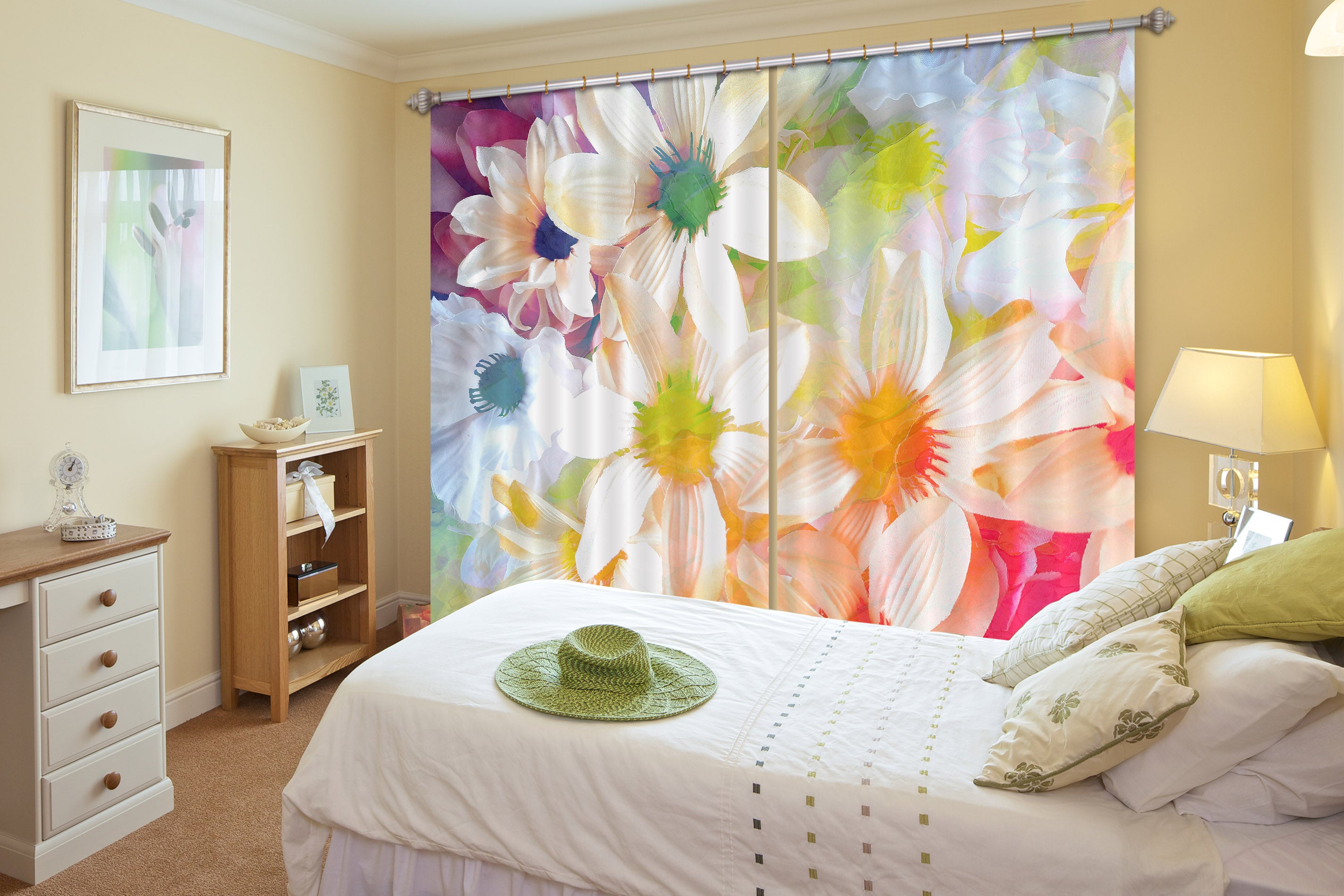 3D Color White Flowers 19189 Shandra Smith Curtain Curtains Drapes