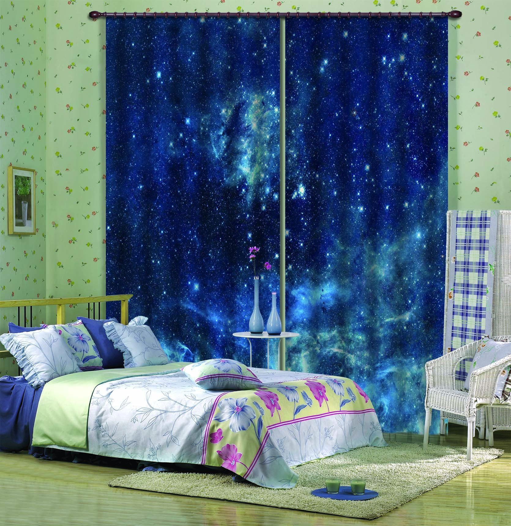 3D Blue Stars Sky 639 Curtains Drapes Wallpaper AJ Wallpaper