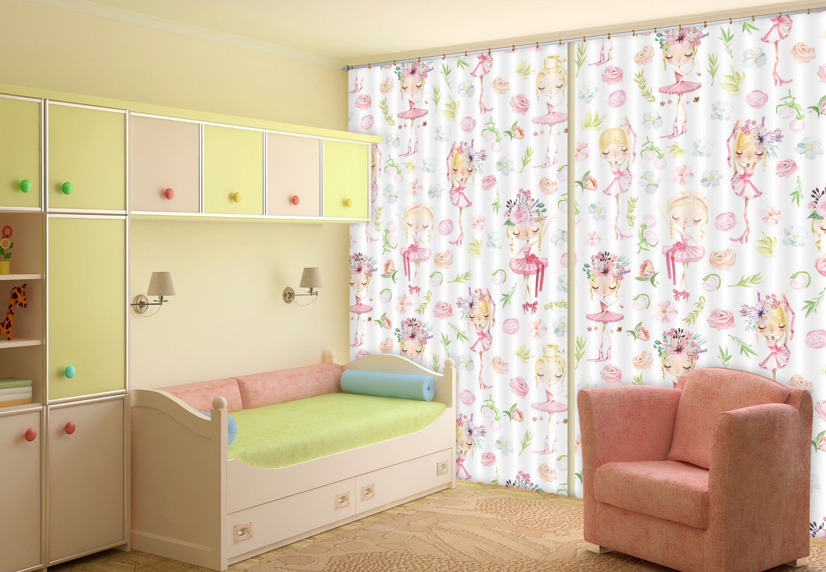 3D Girl Pink Rose 131 Uta Naumann Curtain Curtains Drapes Curtains AJ Creativity Home