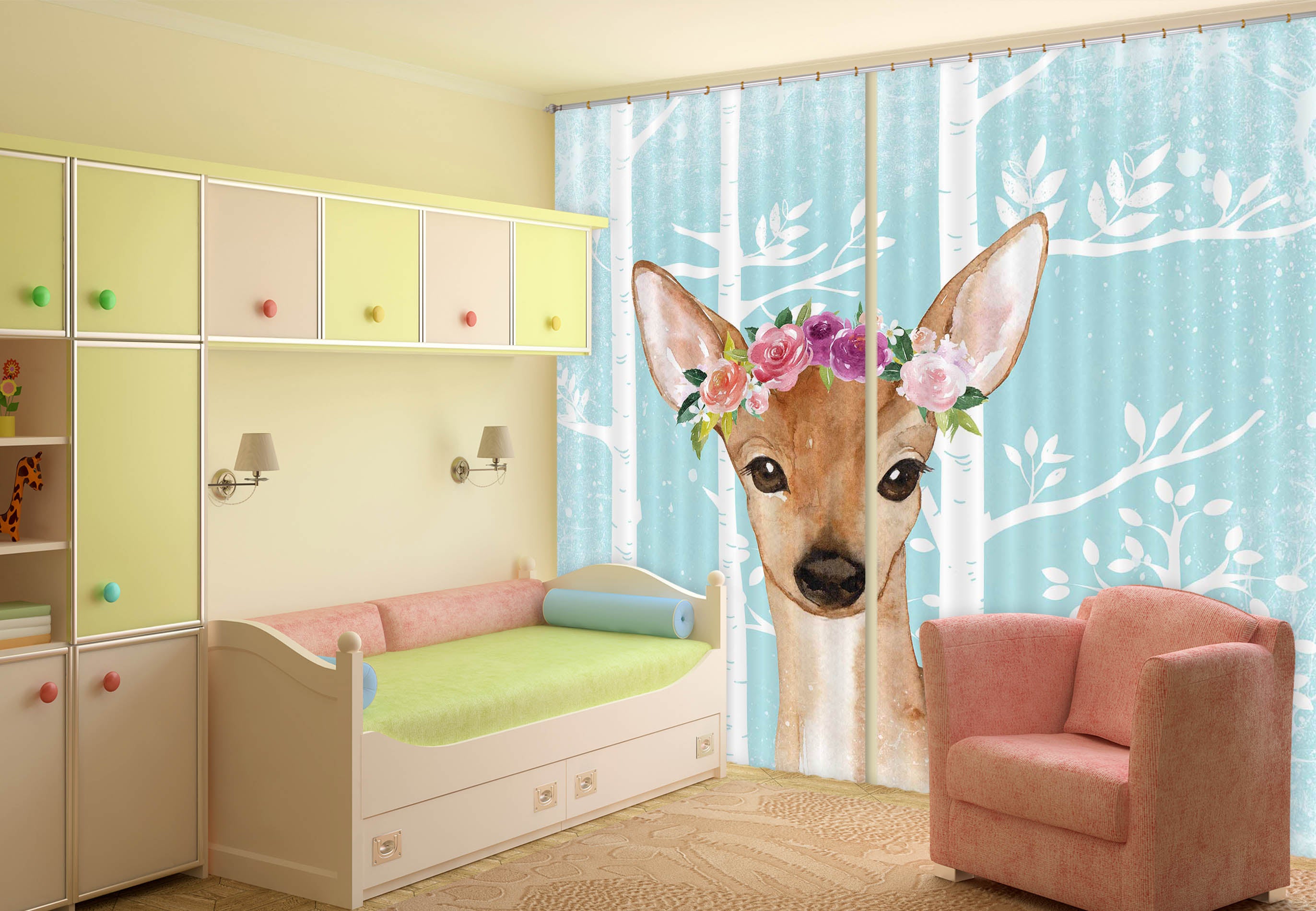 3D Sika Deer 166 Uta Naumann Curtain Curtains Drapes