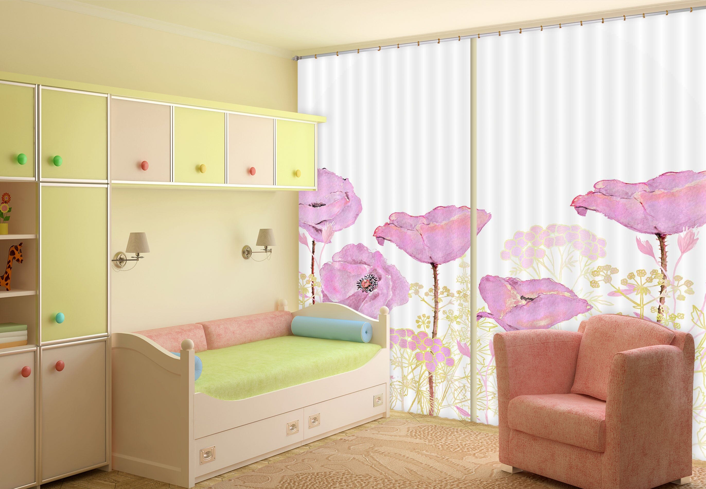 3D Pink Floral Pattern 210 Uta Naumann Curtain Curtains Drapes Curtains AJ Creativity Home