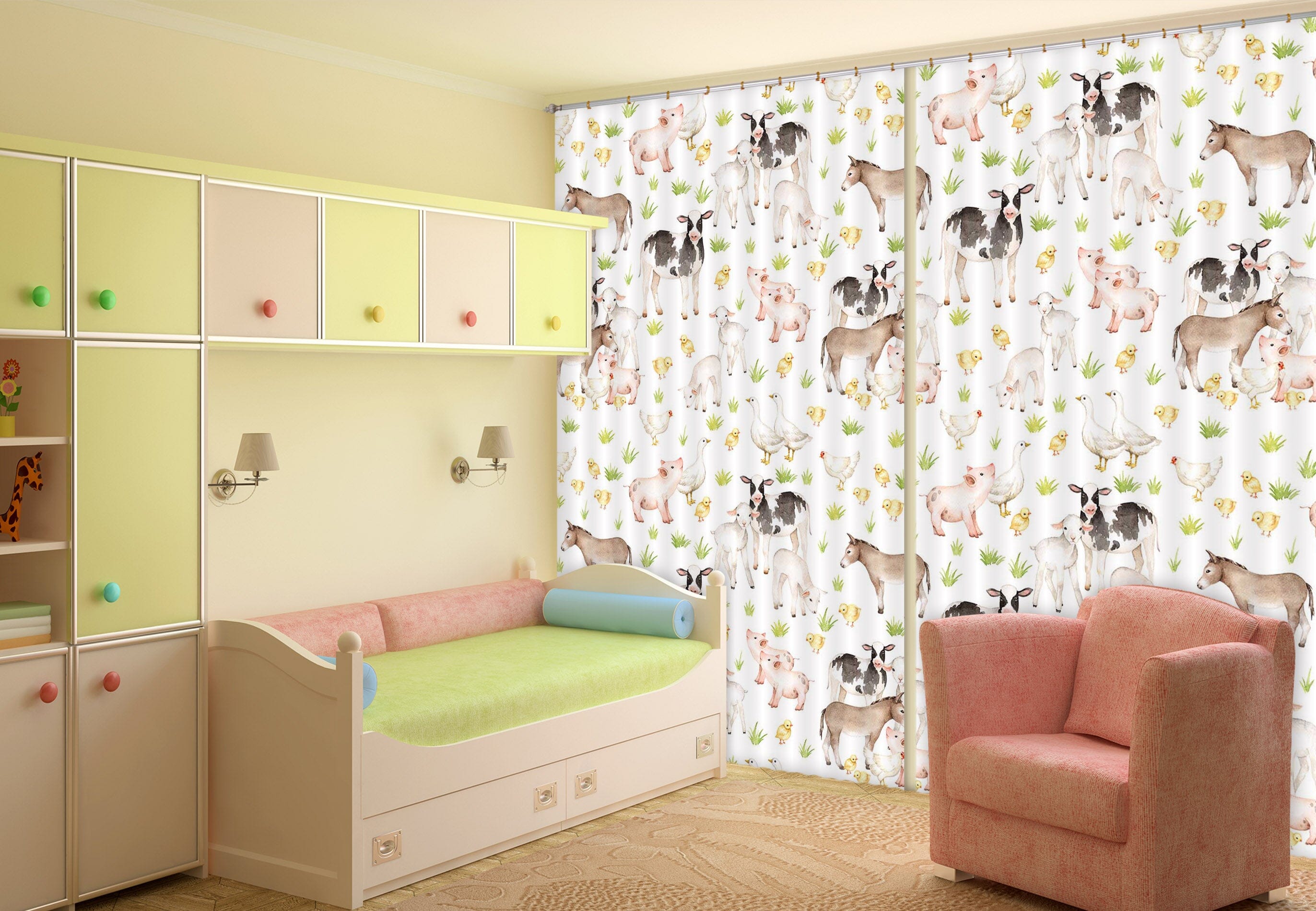3D Pink Pig Chicken 141 Uta Naumann Curtain Curtains Drapes Curtains AJ Creativity Home