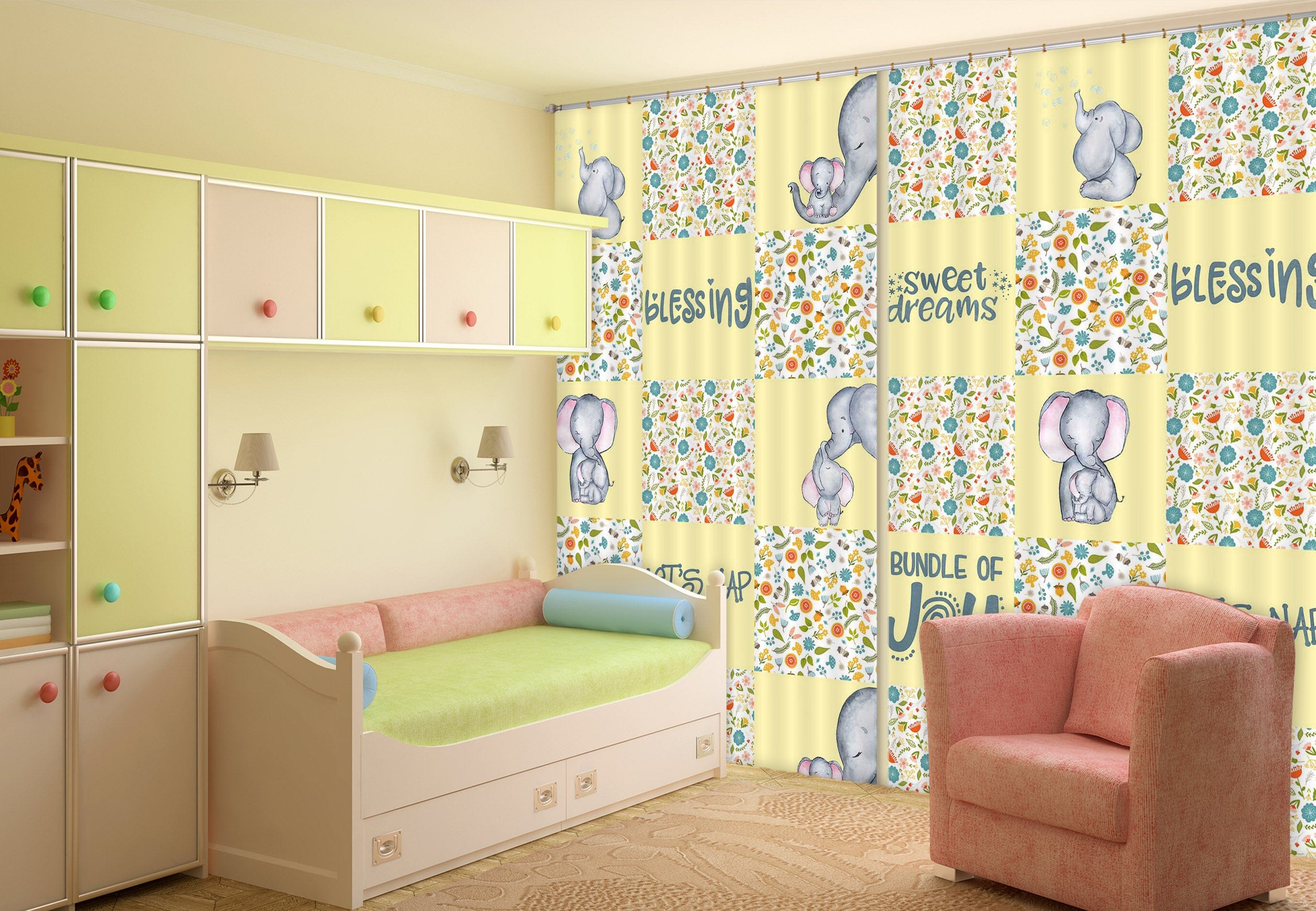 3D Yellow Elephant 153 Uta Naumann Curtain Curtains Drapes Curtains AJ Creativity Home