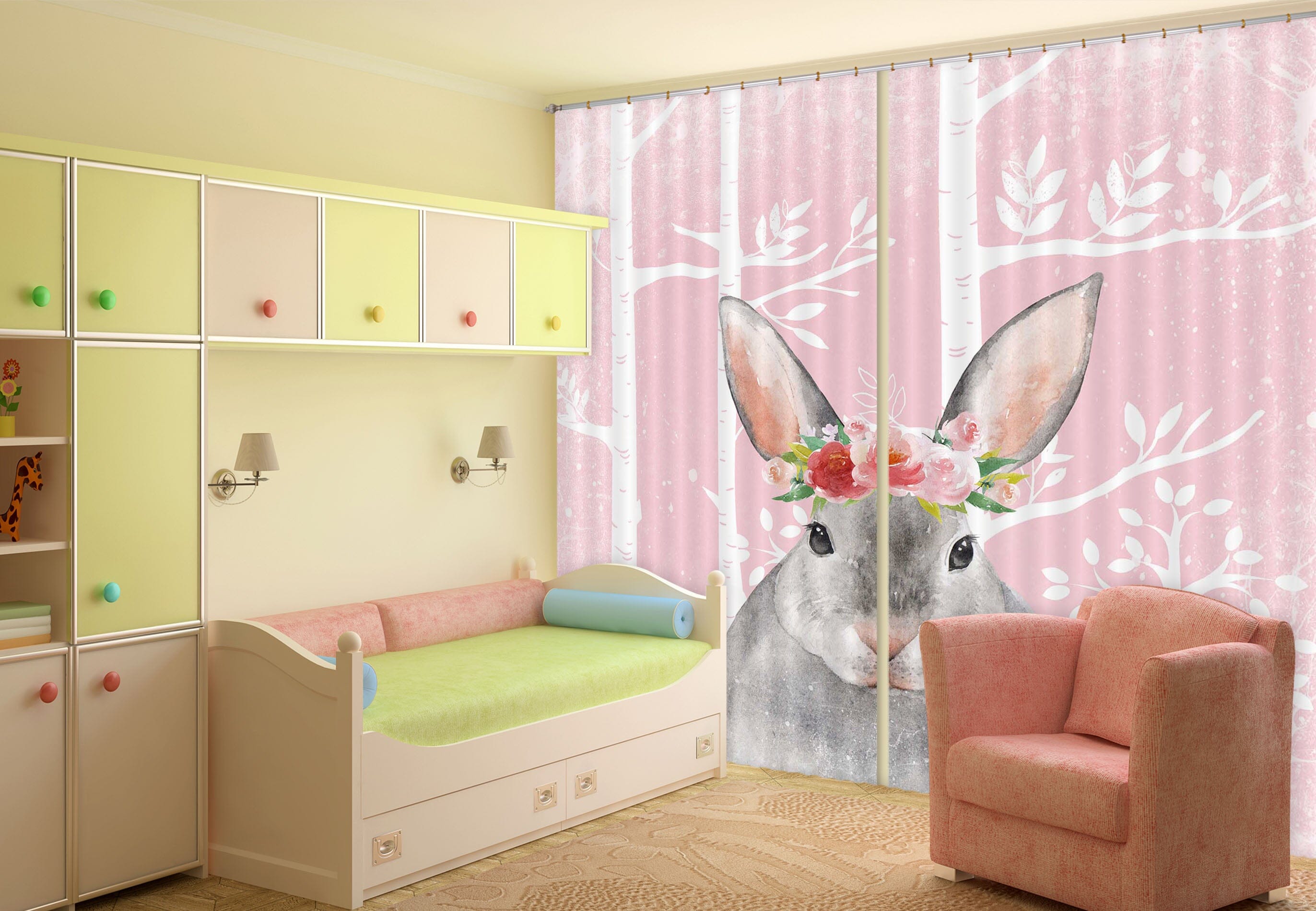 3D Gray Rabbit 173 Uta Naumann Curtain Curtains Drapes Curtains AJ Creativity Home