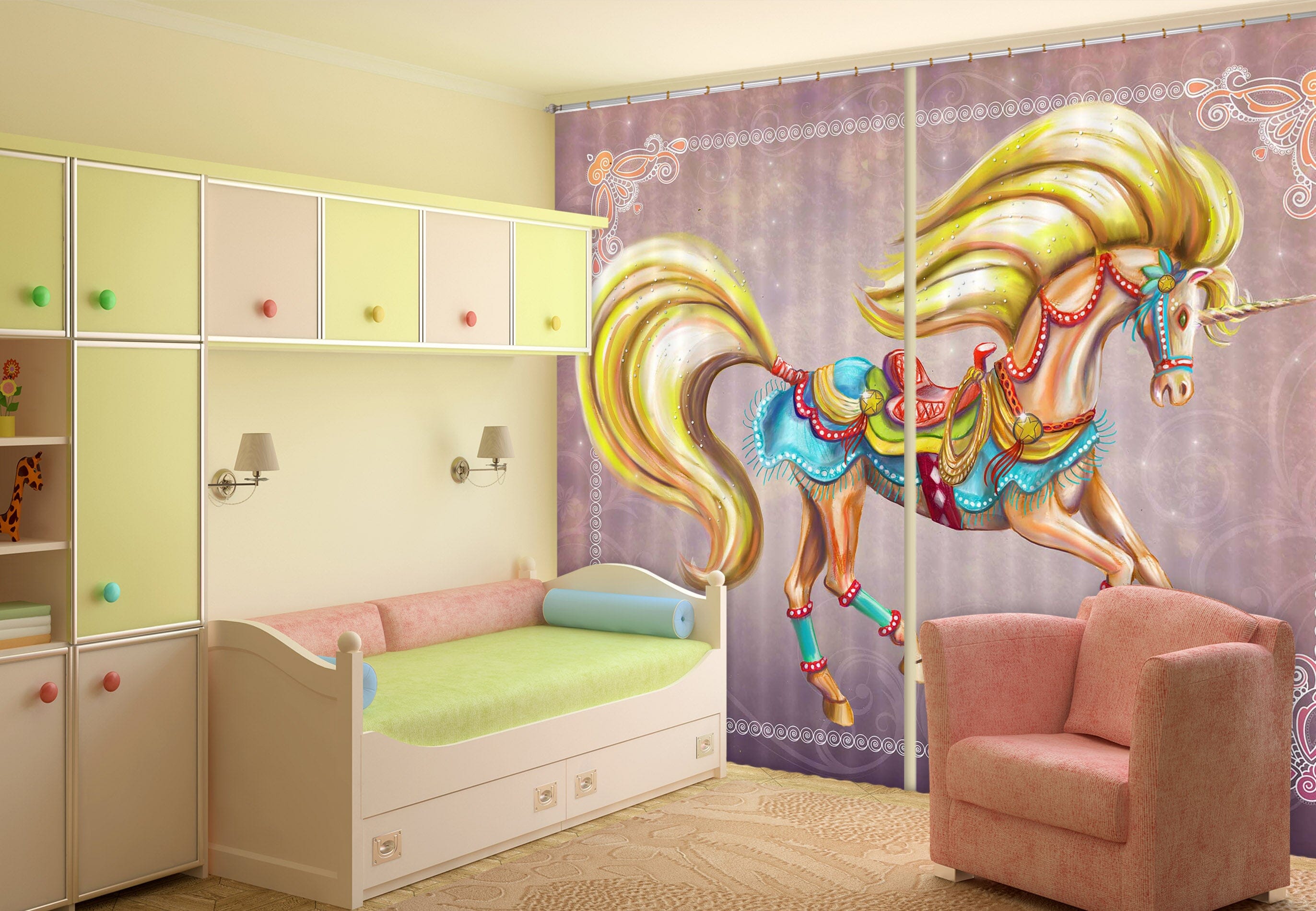 3D Golden Unicorn 131 Rose Catherine Khan Curtain Curtains Drapes Curtains AJ Creativity Home