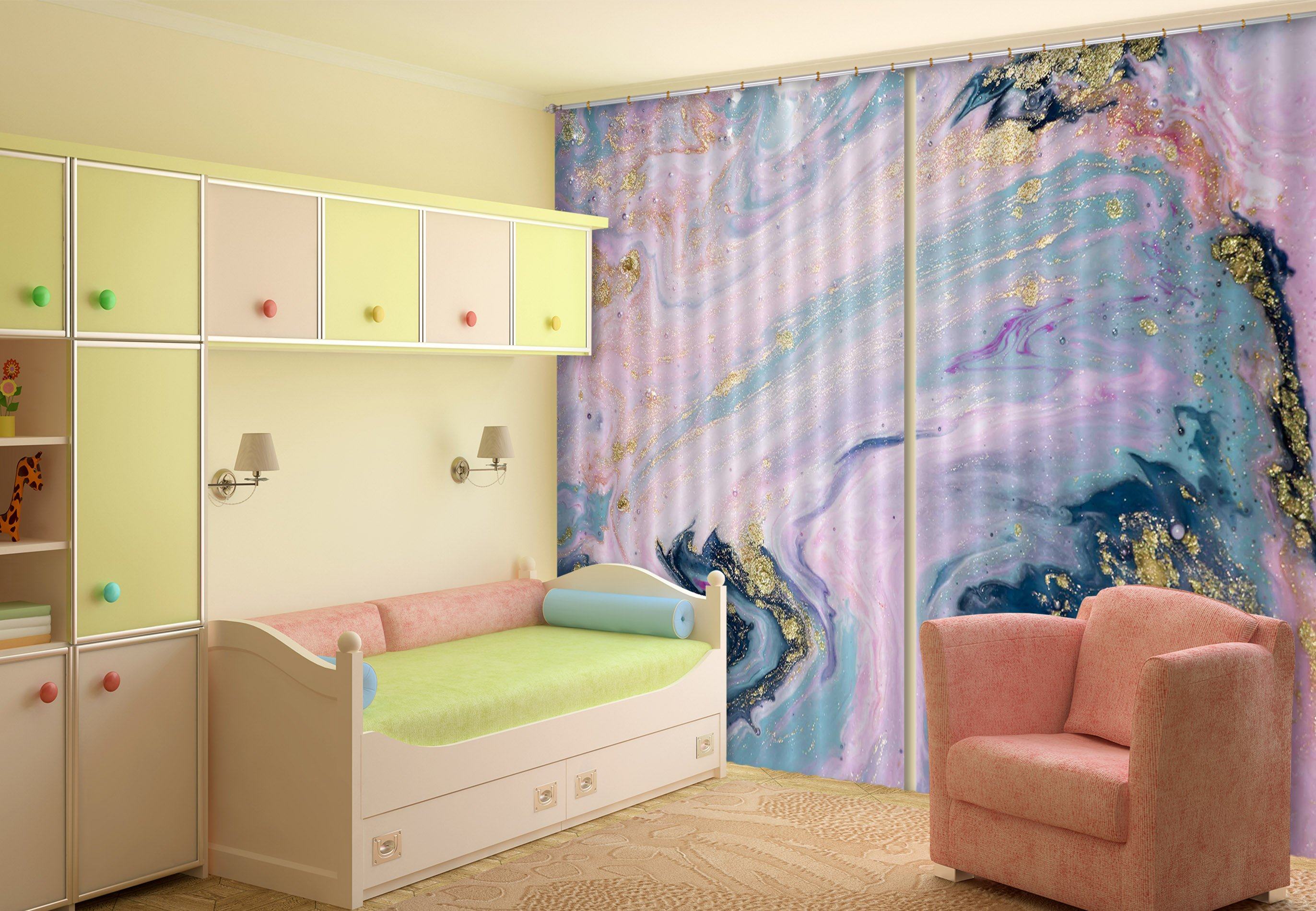 3D Wave Gradient Light Blue 71 Curtains Drapes Curtains AJ Creativity Home