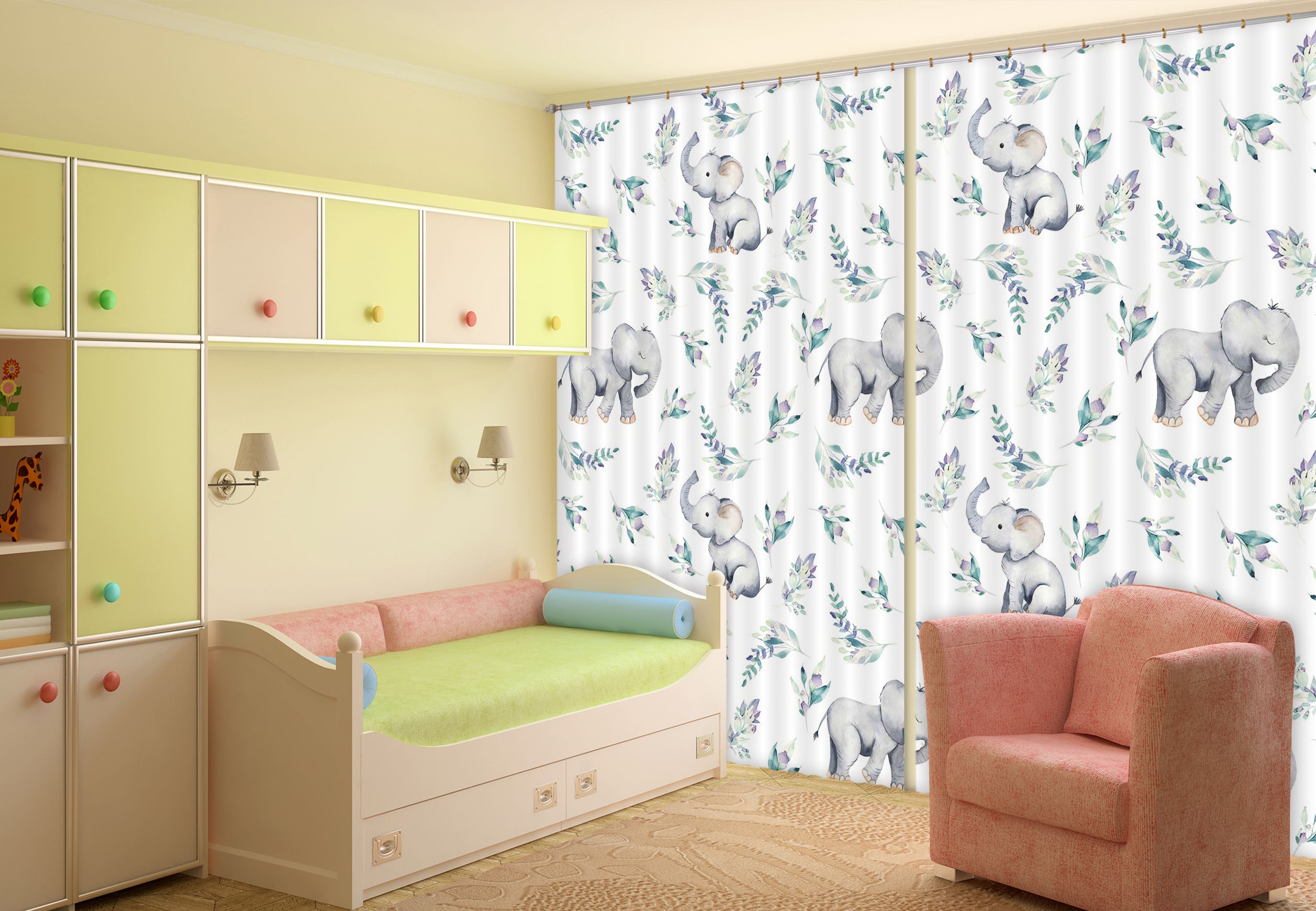 3D Cute Elephant 135 Uta Naumann Curtain Curtains Drapes Curtains AJ Creativity Home