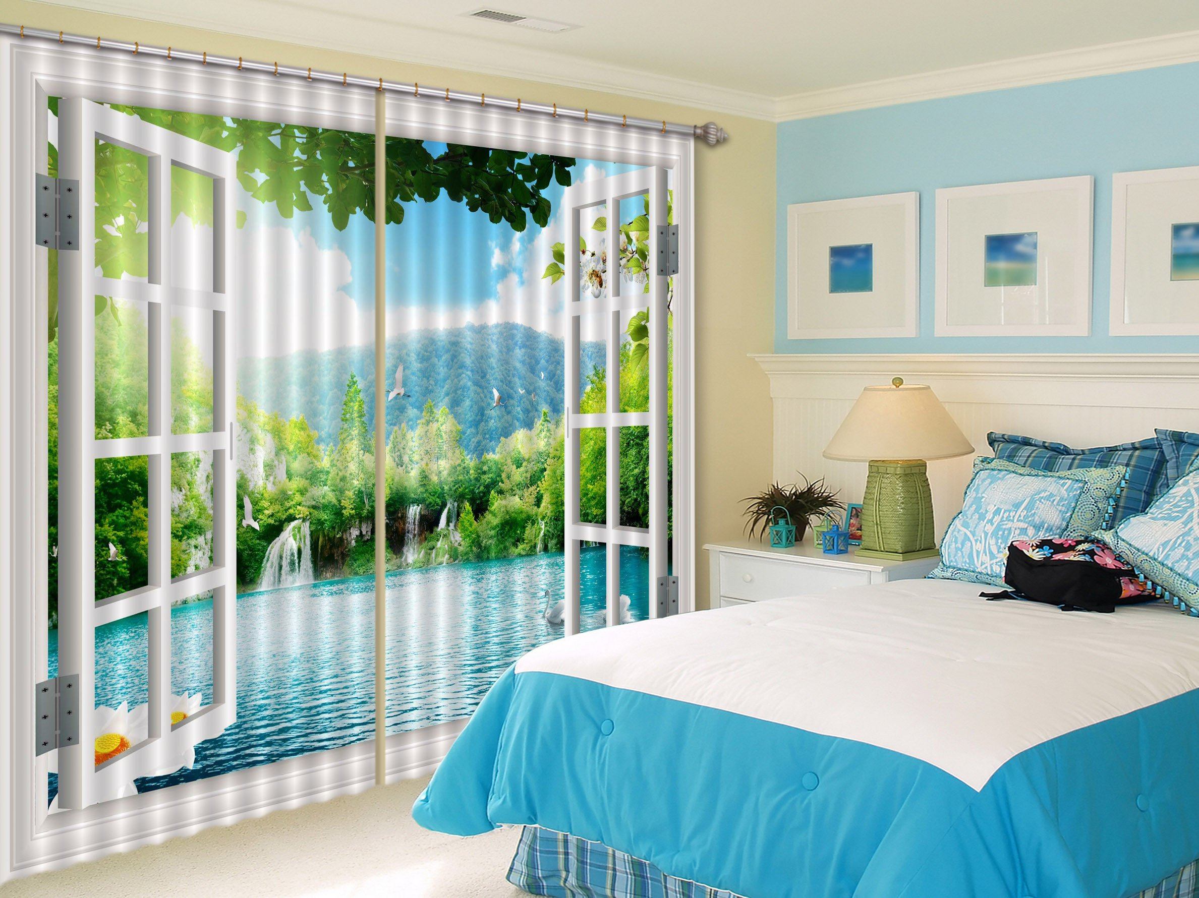 3D Window Lake Scenery 80 Curtains Drapes Wallpaper AJ Wallpaper