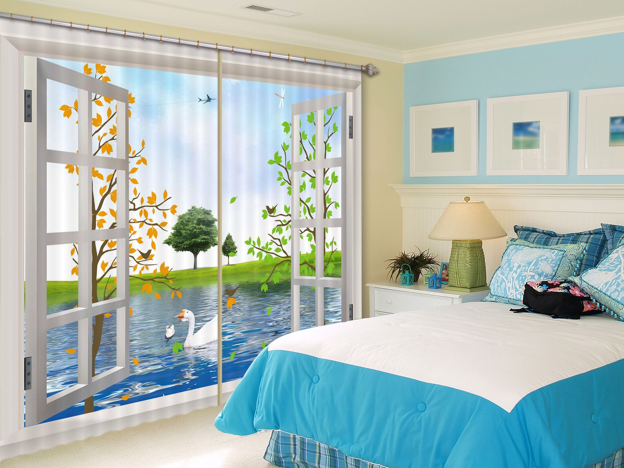 3D Swan Meadow 113 Curtains Drapes Wallpaper AJ Wallpaper