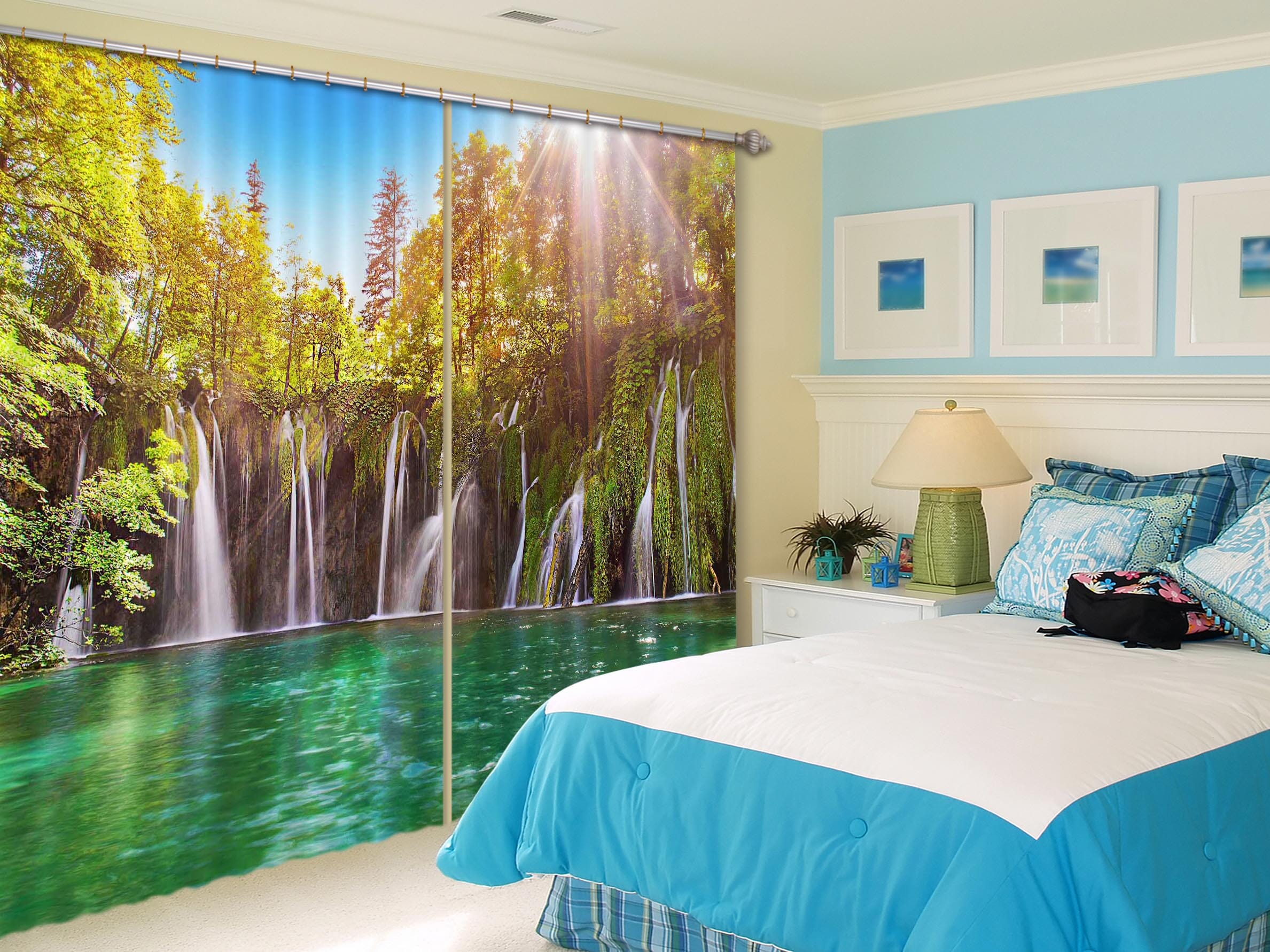 3D Forest Waterfall 109 Curtains Drapes Wallpaper AJ Wallpaper